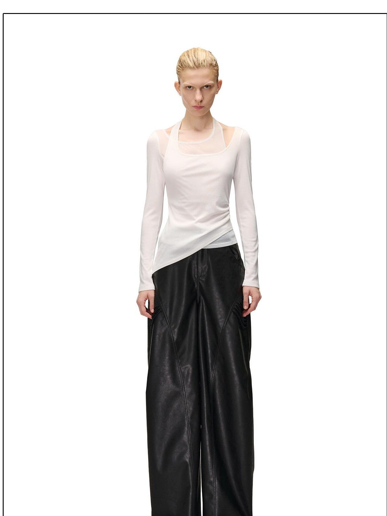 NORTH NODE Halter Patchwork Colorblock Faux Layered Women&