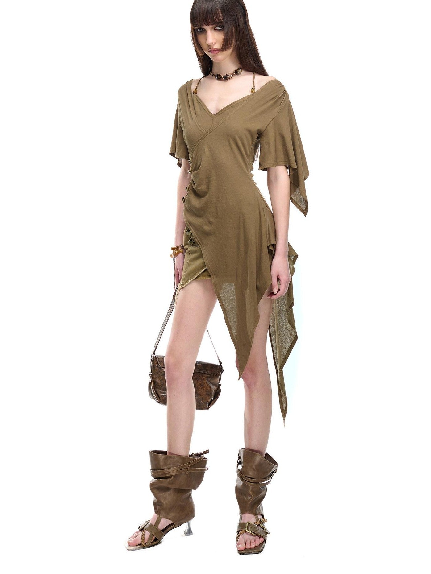 NORTH NODE Halter V-neck Irregular Diagonal Pleated Women&