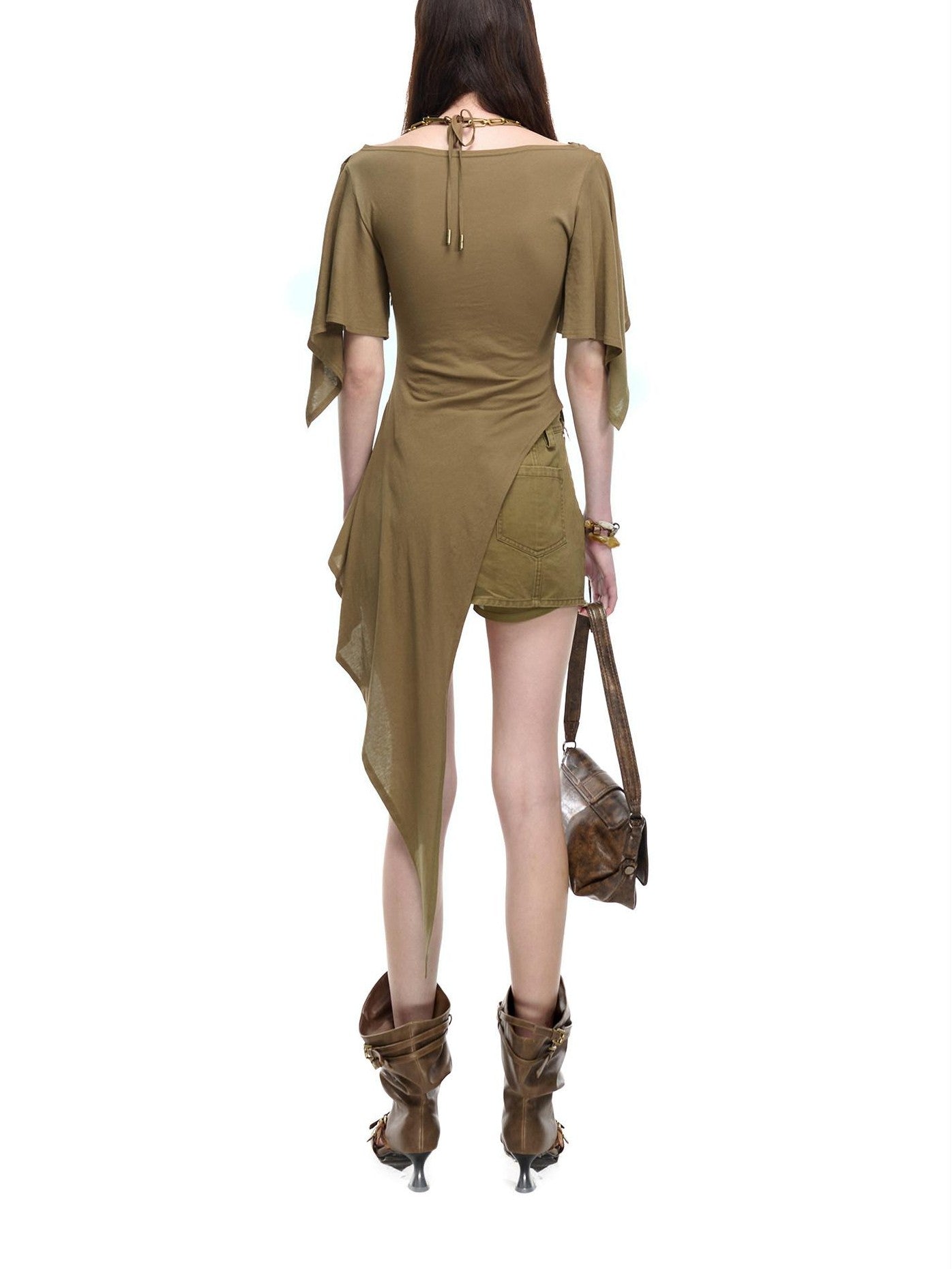 NORTH NODE Halter V-neck Irregular Diagonal Pleated Women&