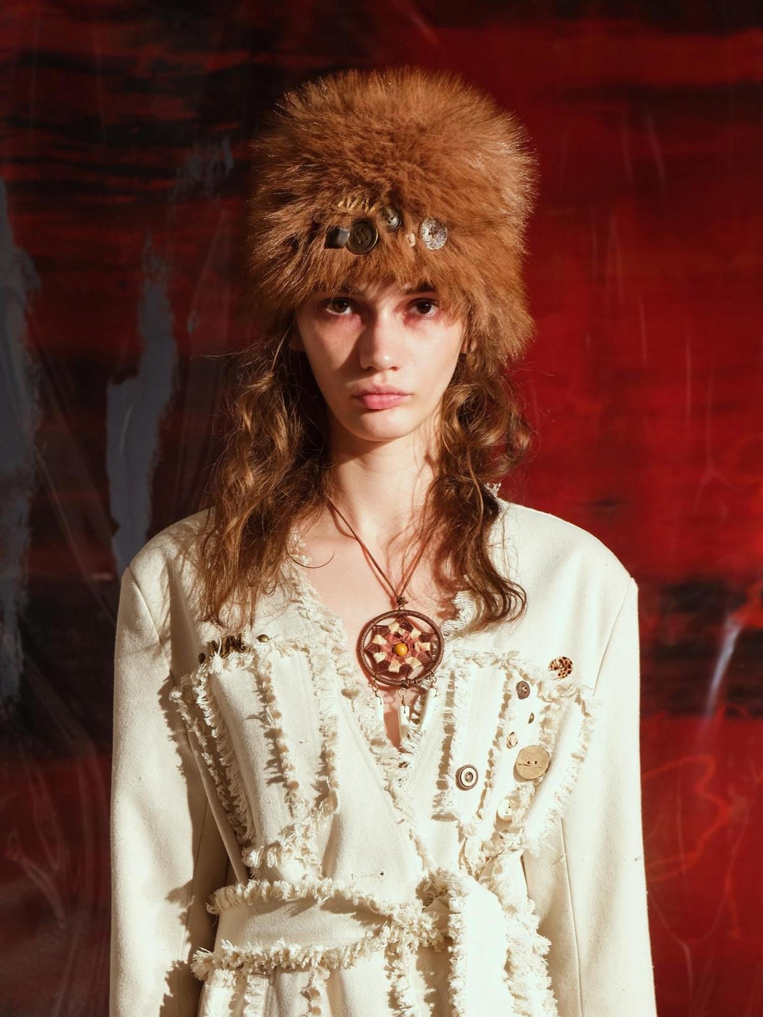 NORTH NODE Handmade Button Detail Fuzzy Plush Cozy Women&