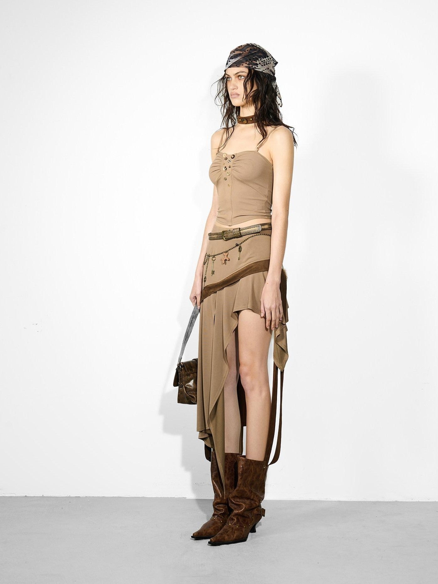 NORTH NODE Handmade Button Pleated Slim High Stretch Women&