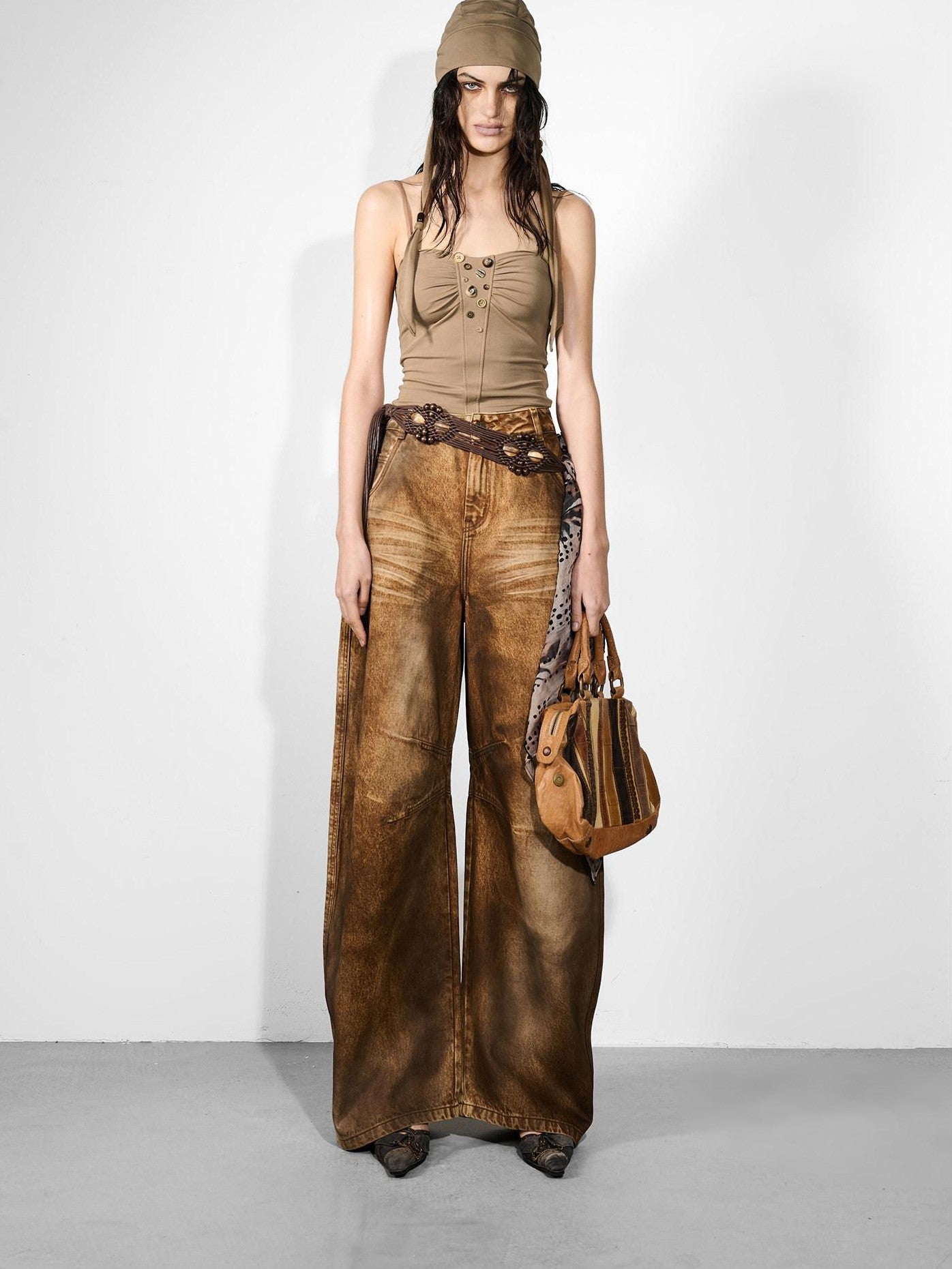 NORTH NODE Handmade Button Pleated Slim High Stretch Women&