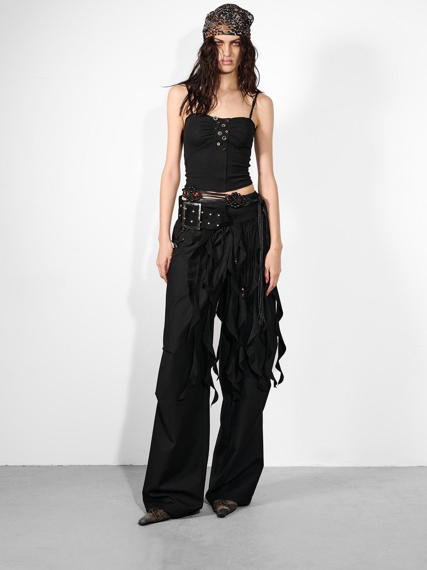 NORTH NODE Handmade Button Pleated Slim High Stretch Women&