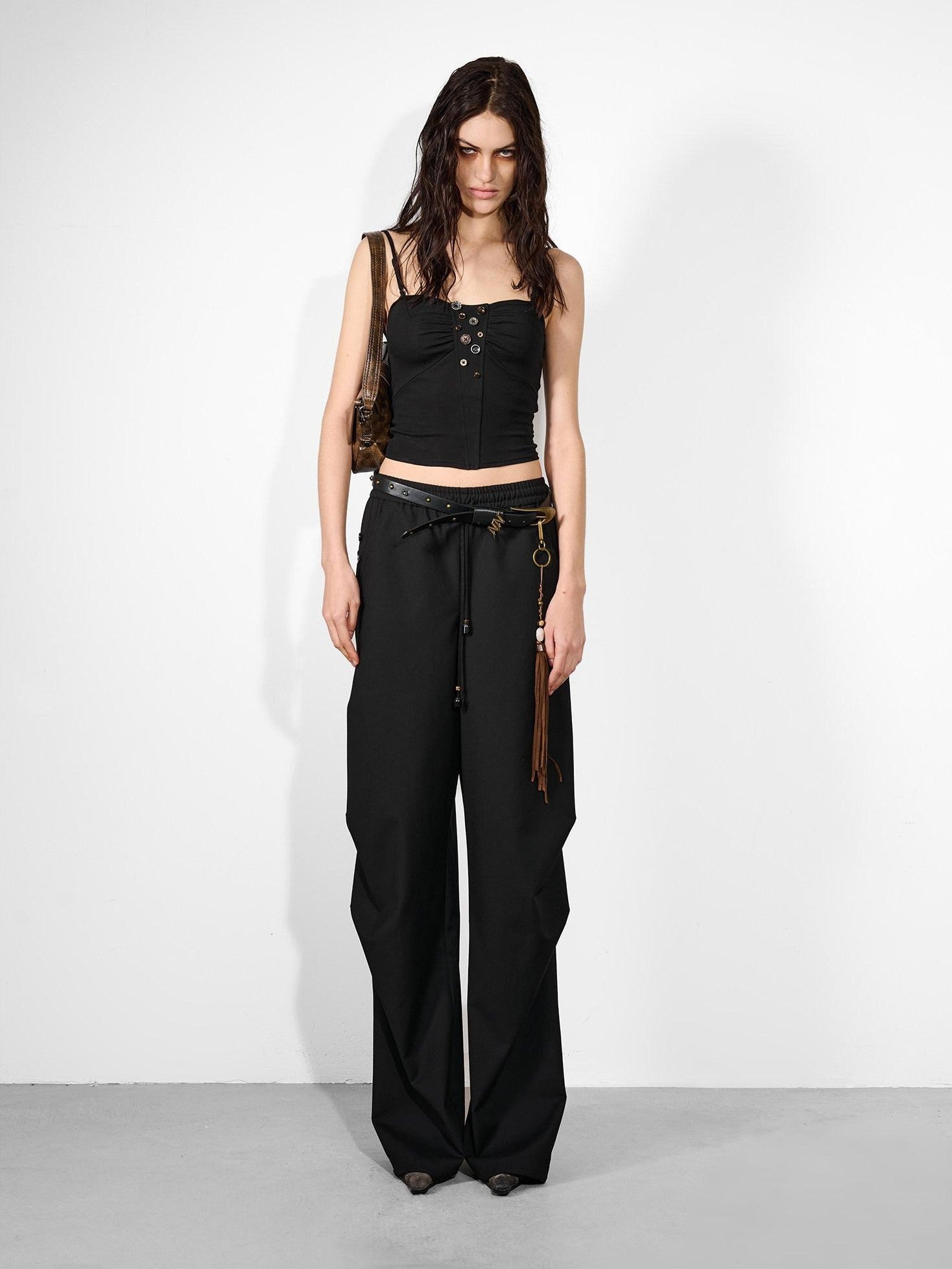 NORTH NODE Handmade Button Pleated Slim High Stretch Women&