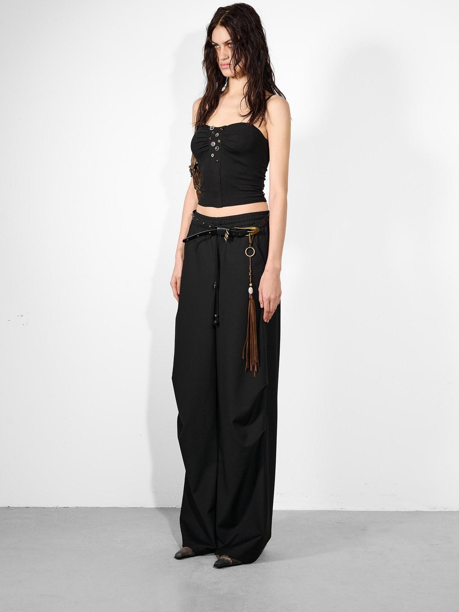 NORTH NODE Handmade Button Pleated Slim High Stretch Women&