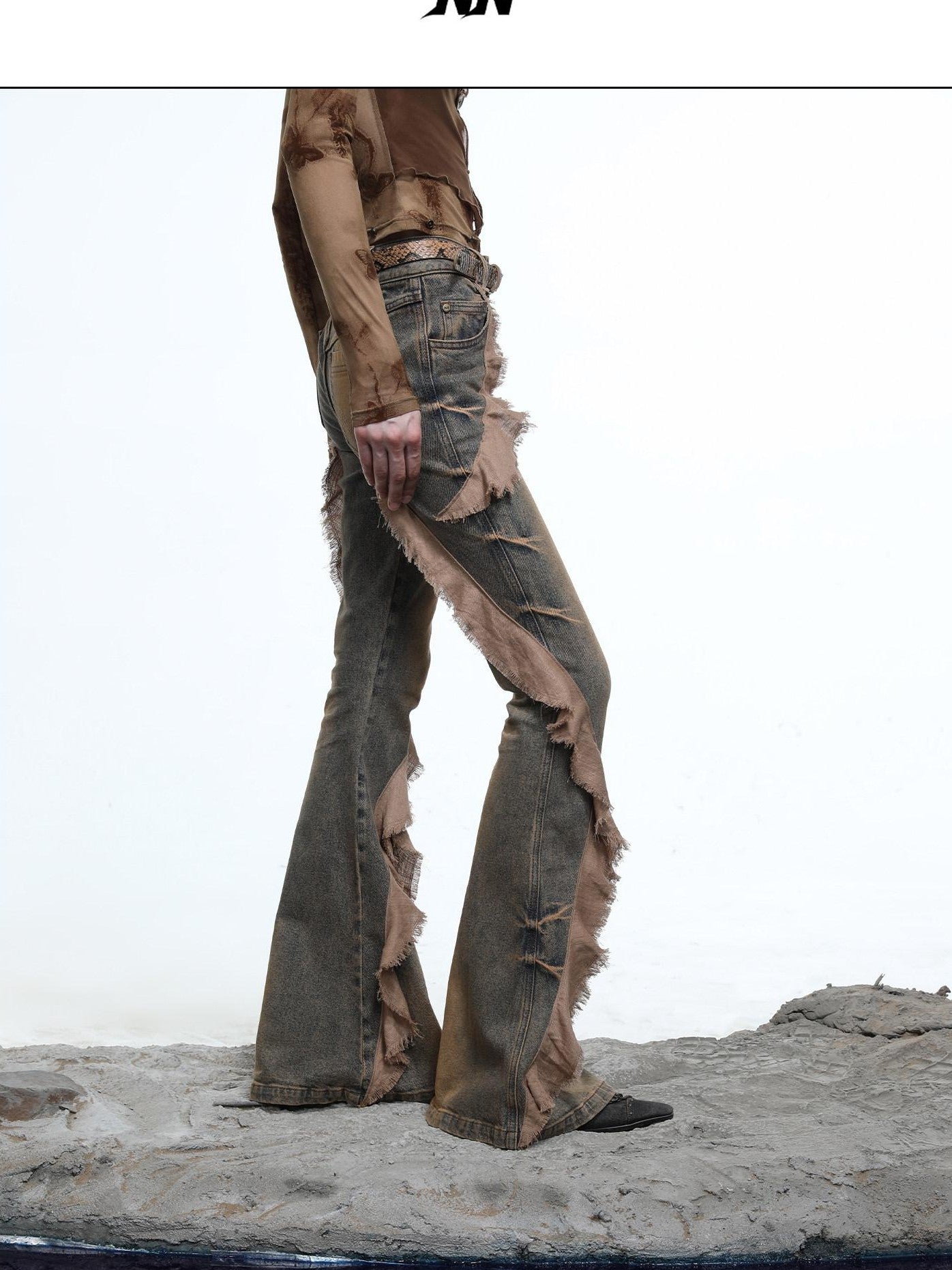 NORTH NODE Heavy Wash Ruffle Spliced Patchwork Punk Women&