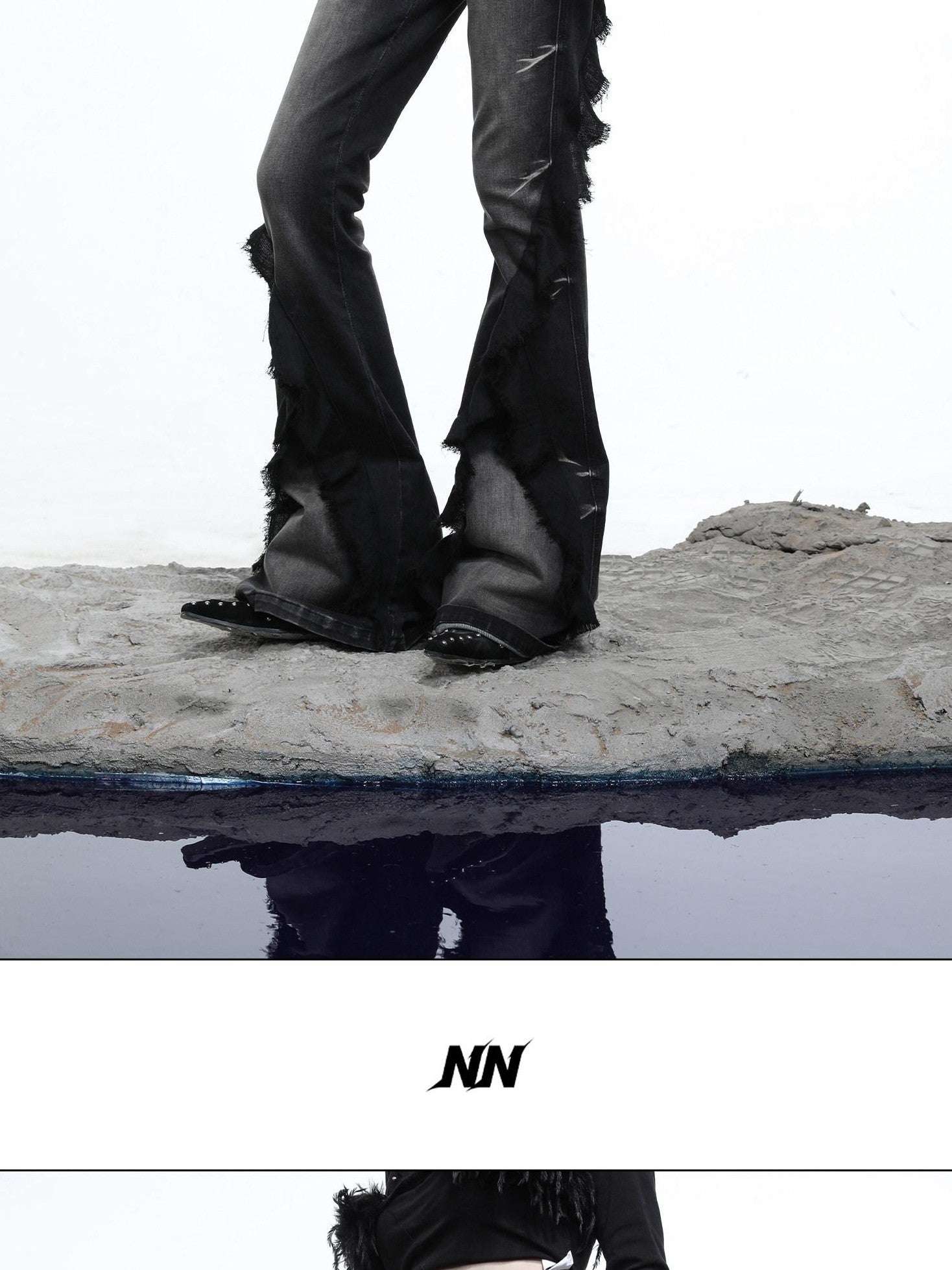 NORTH NODE Heavy Wash Ruffle Spliced Patchwork Punk Women&