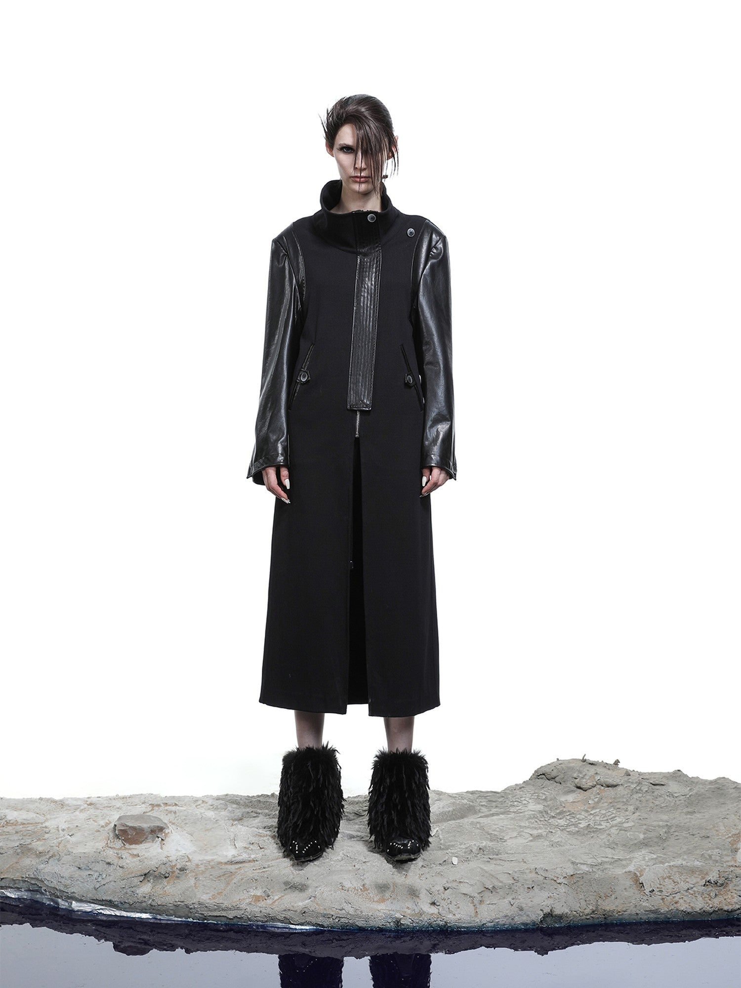 NORTH NODE High Collar Patchwork Pu Texture Women&
