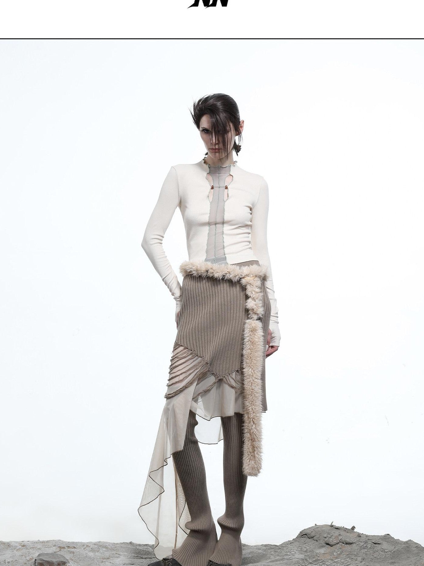 NORTH NODE High Stretch Slim Knit Mesh Panel Women&