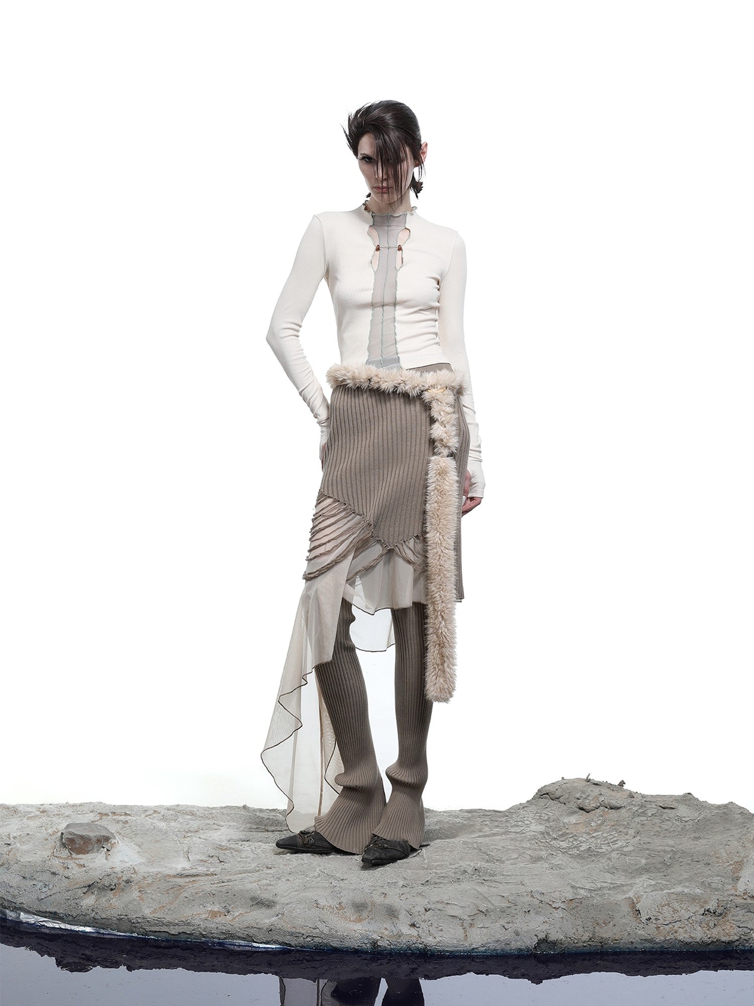 NORTH NODE High Stretch Slim Knit Mesh Panel Women&