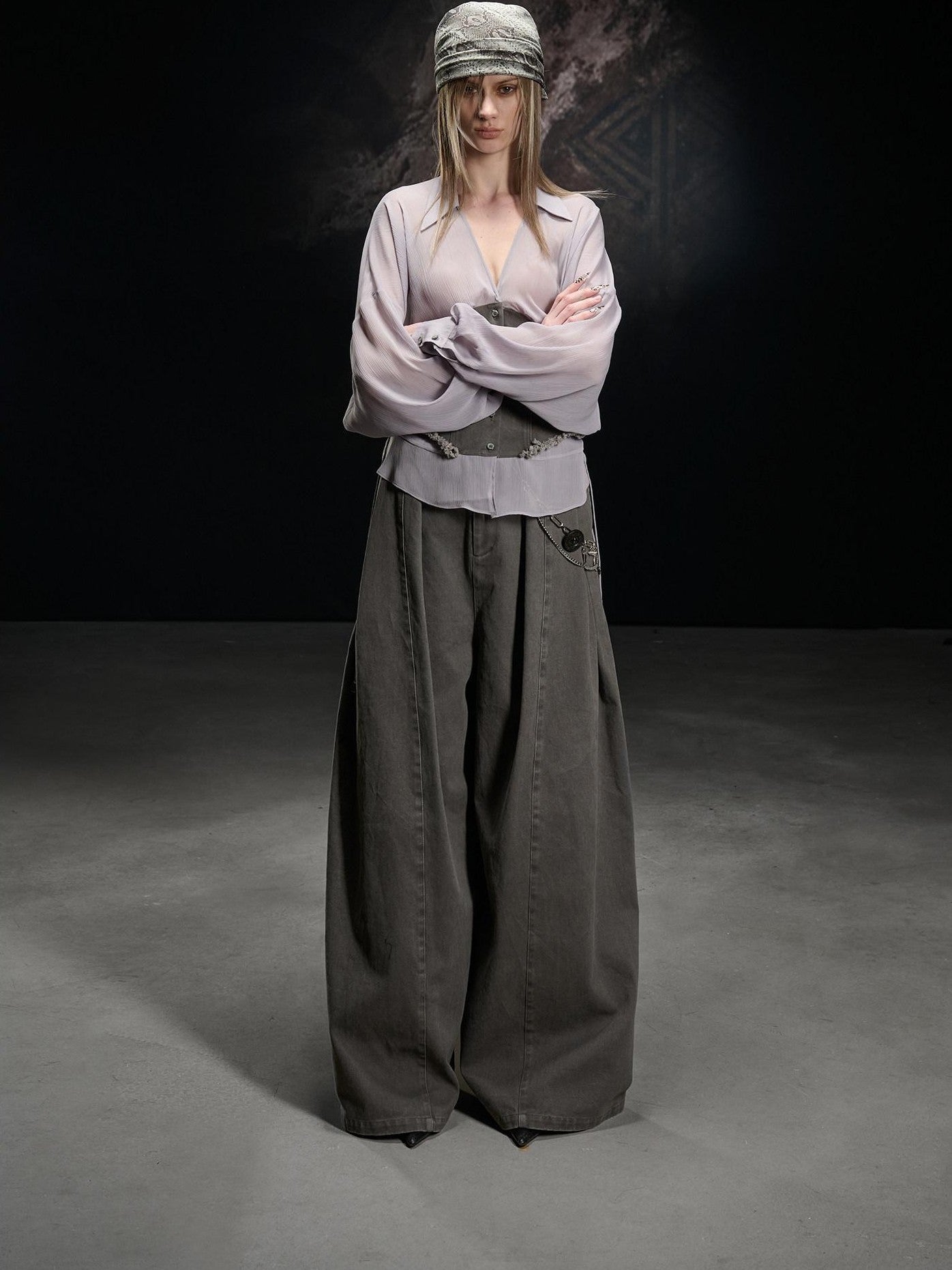 NORTH NODE Khaki Splice Cinched Waist V-neck Slim Women&