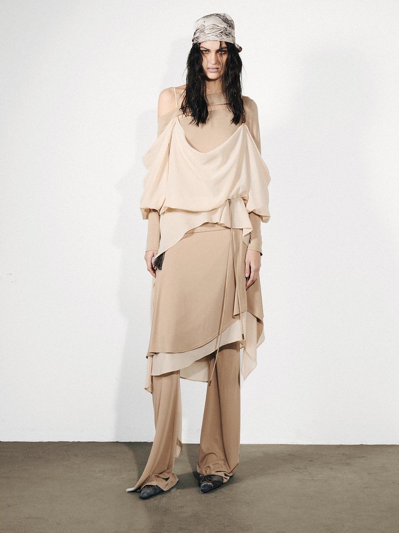 NORTH NODE Knit Splice Asymmetric Ruffle One Shoulder Women&