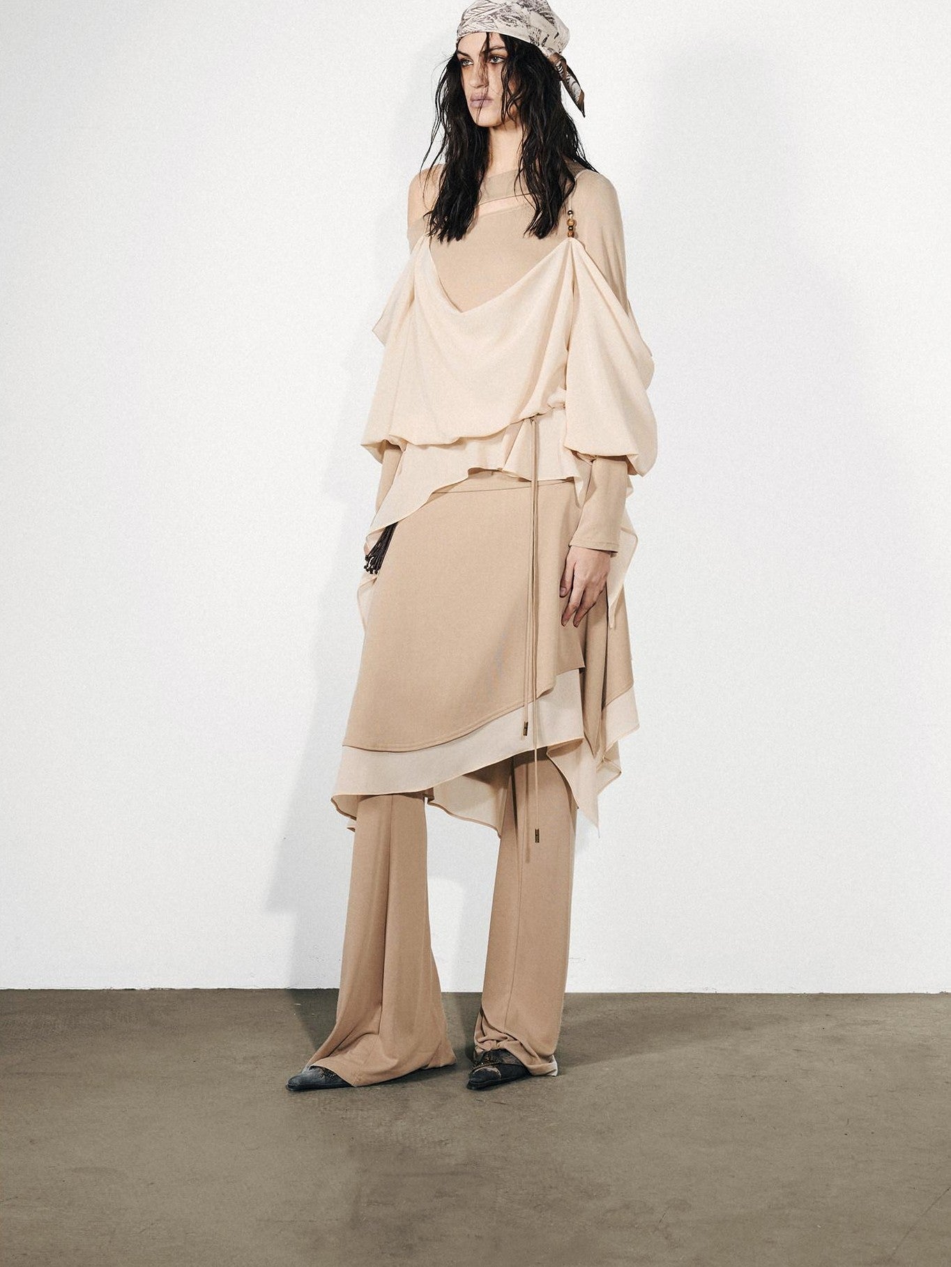 NORTH NODE Knit Splice Asymmetric Ruffle One Shoulder Women&