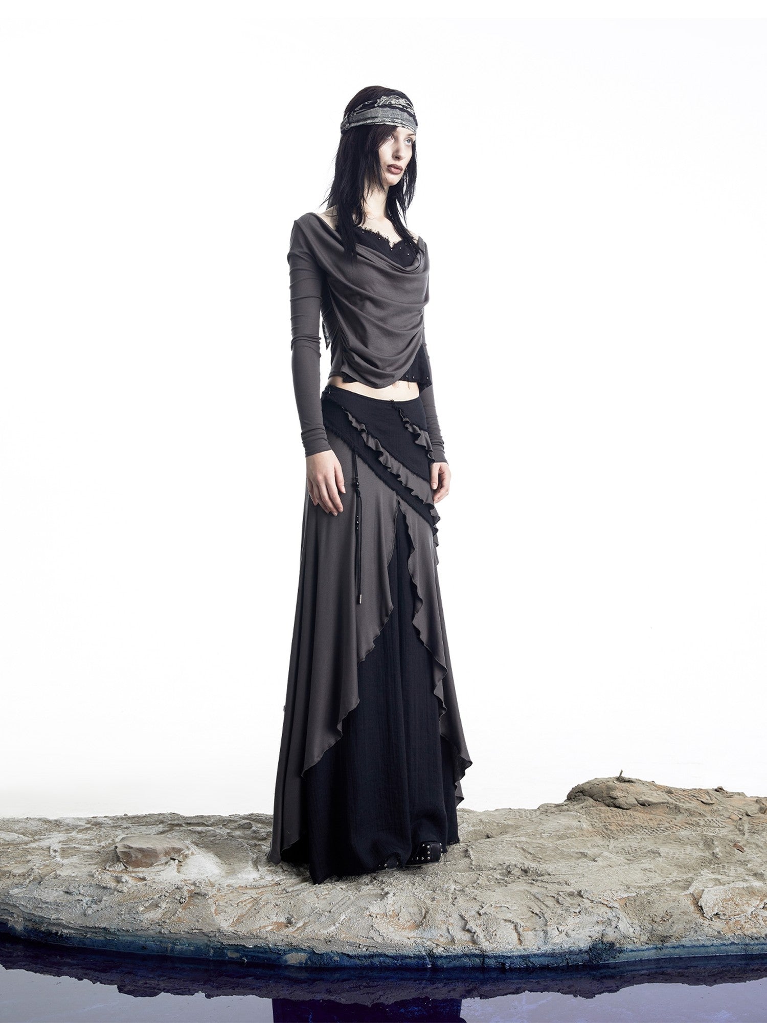 NORTH NODE Layered Patchwork Ruffle Knit Women&