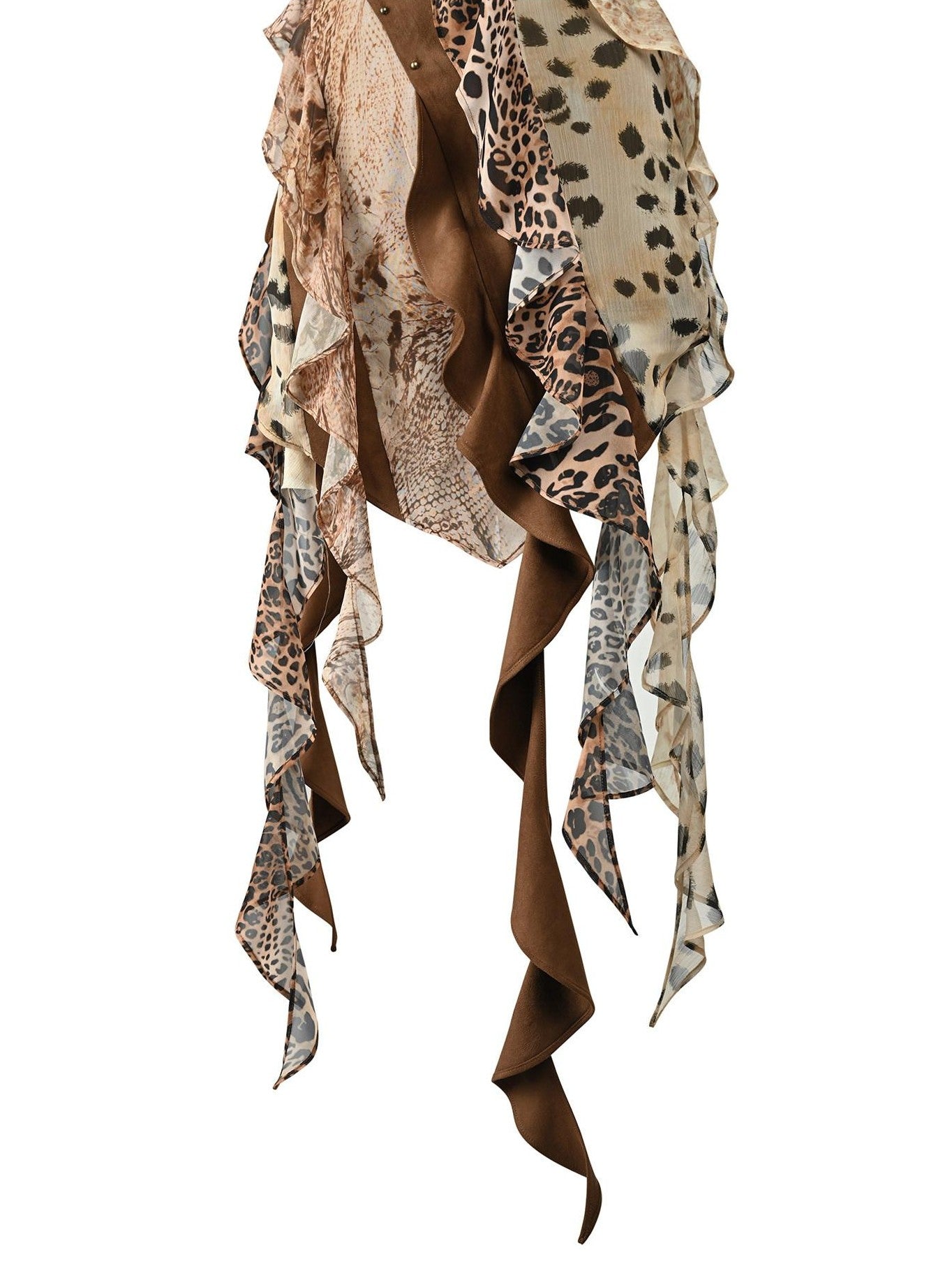 NORTH NODE Leopard Patchwork Print Asymmetrical Ruffle Women&
