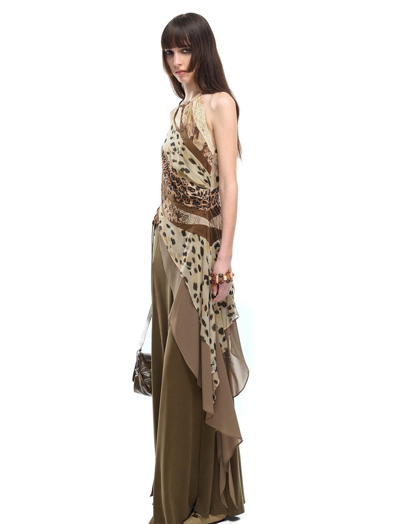 NORTH NODE Leopard Patchwork Ruffle Women&