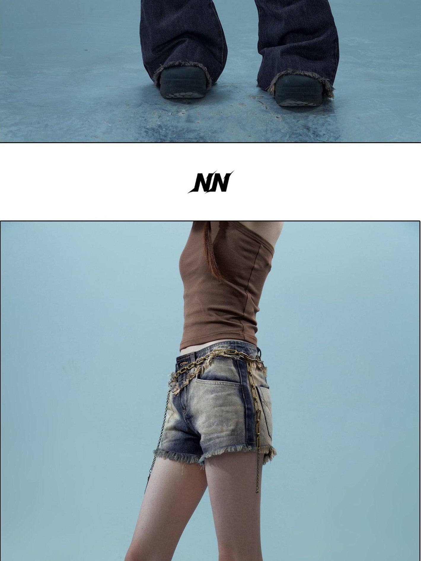 NORTH NODE Light Wash Distressed Aged Raw Frayed Hem Women&