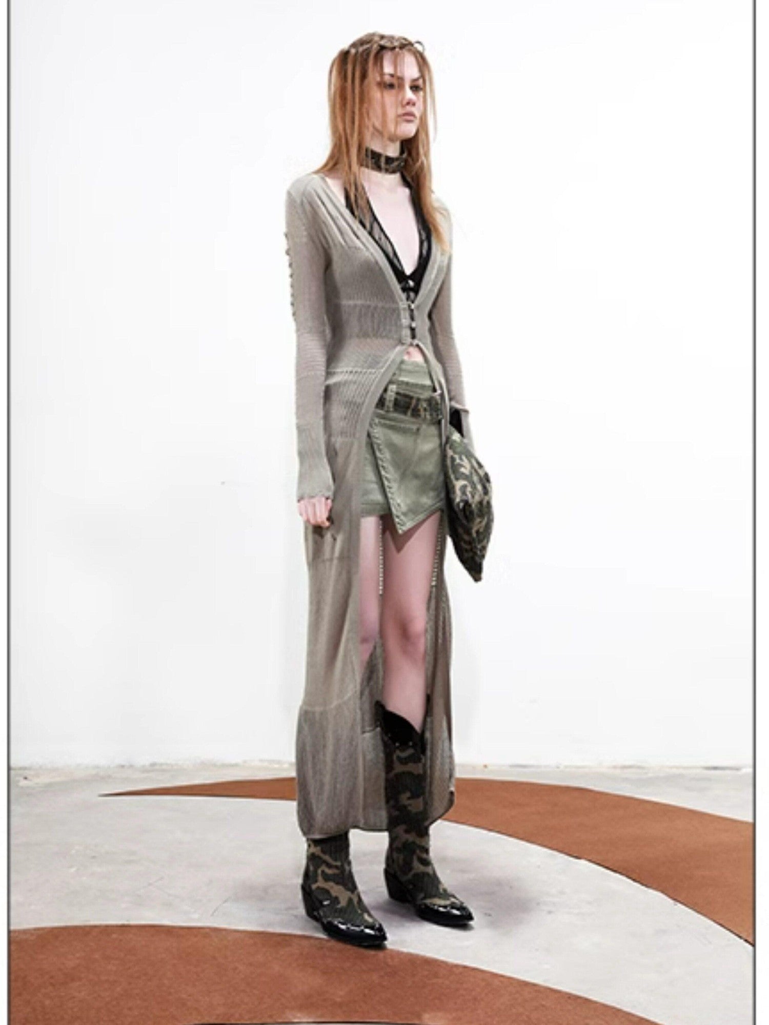 NORTH NODE Longline Open Front Knit Sweater Long Length Women&