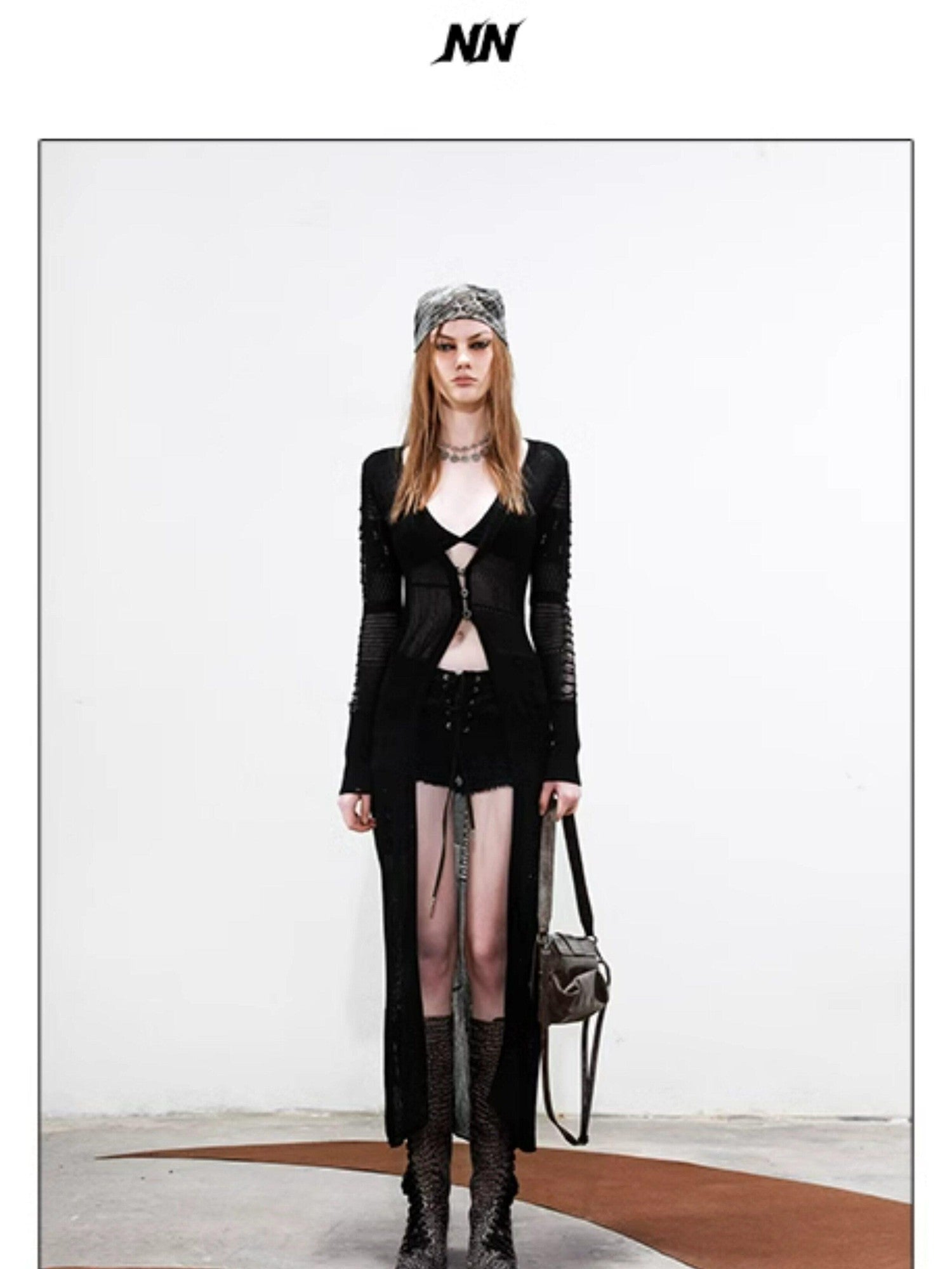 NORTH NODE Longline Open Front Knit Sweater Long Length Women&