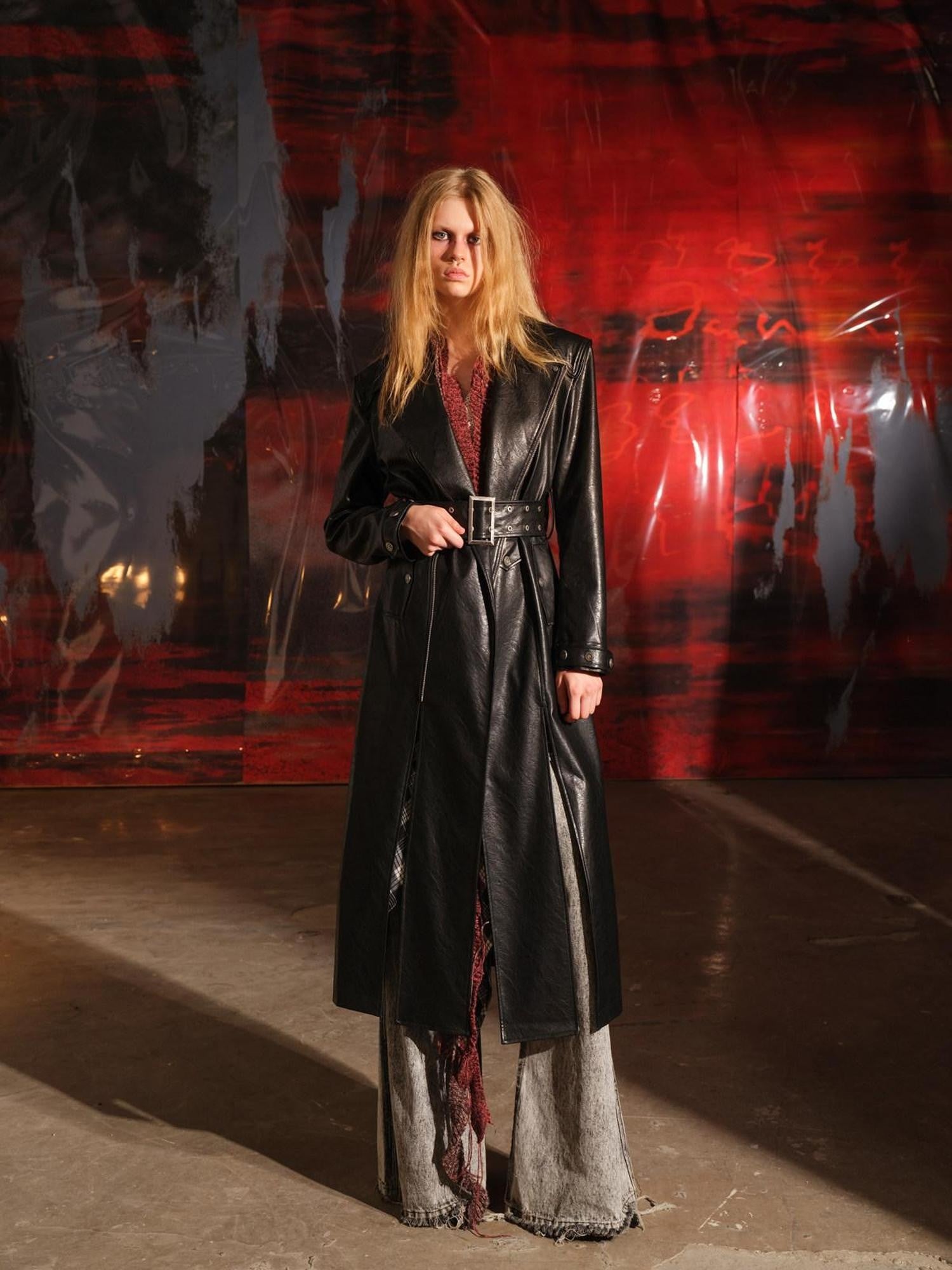 NORTH NODE Longline Wide Belt Pocket Lapel Zipper Women&