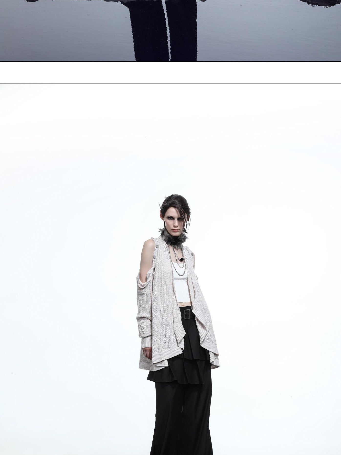 NORTH NODE Mesh Distressed Button Deconstructed Women&