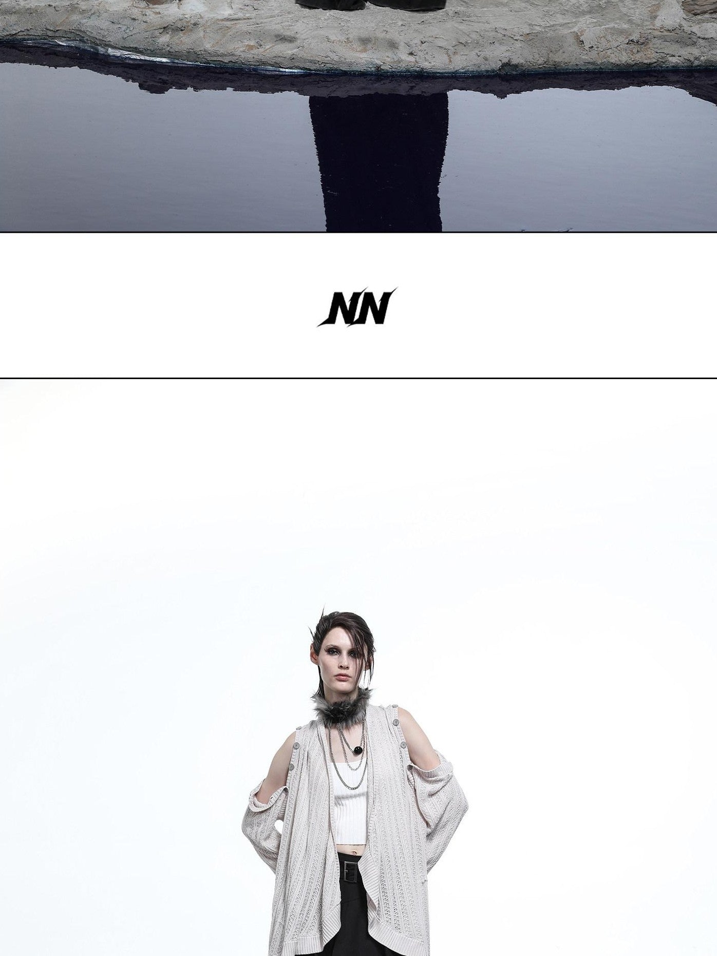 NORTH NODE Mesh Distressed Button Deconstructed Women&