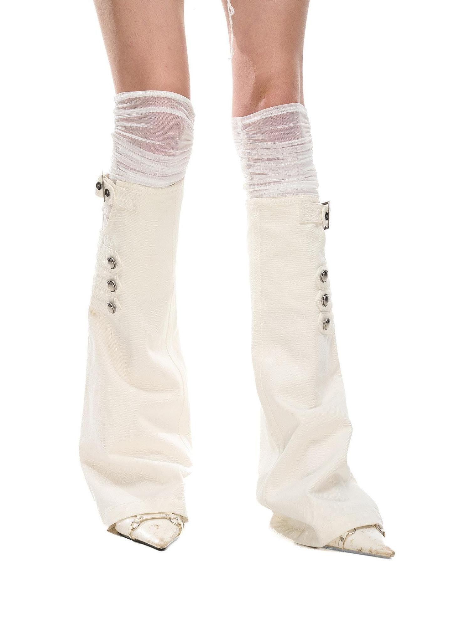 NORTH NODE Mesh Splice Washed Denim Micro Flare Women&