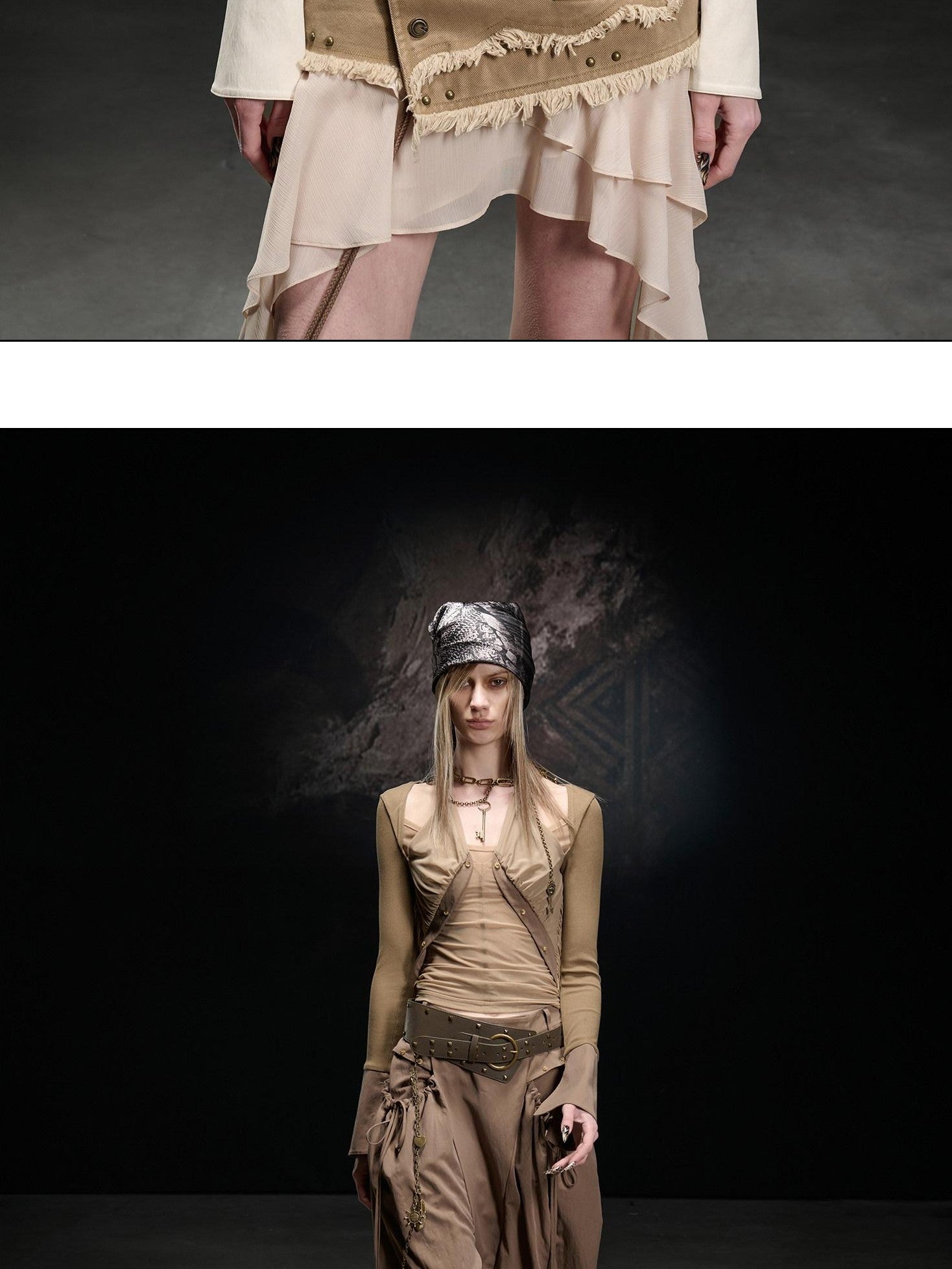 NORTH NODE Mesh Spliced Asymmetric Halter Tie Women&