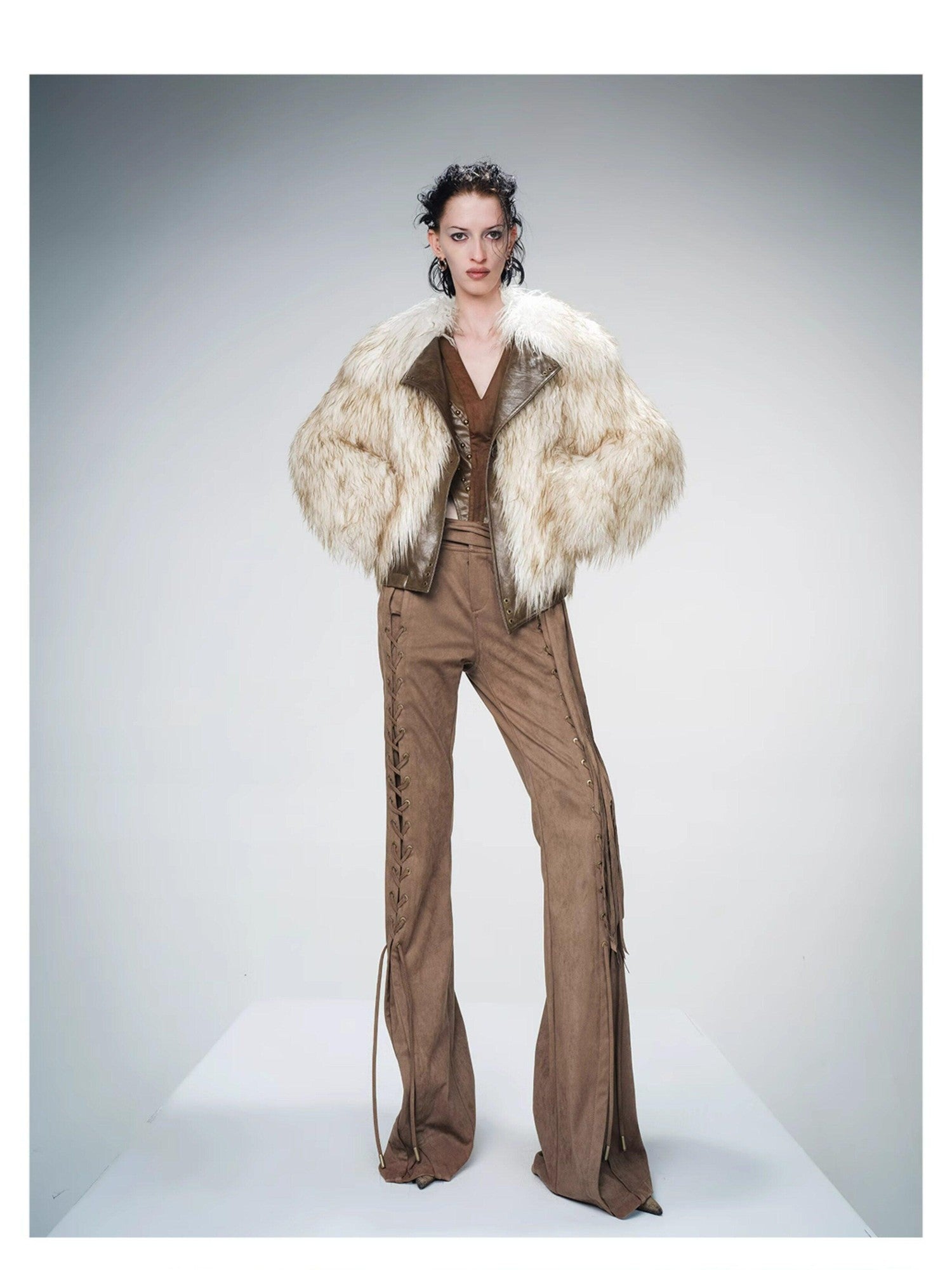 NORTH NODE Ombre Gradient Leather Patchwork Fuzzy Women&