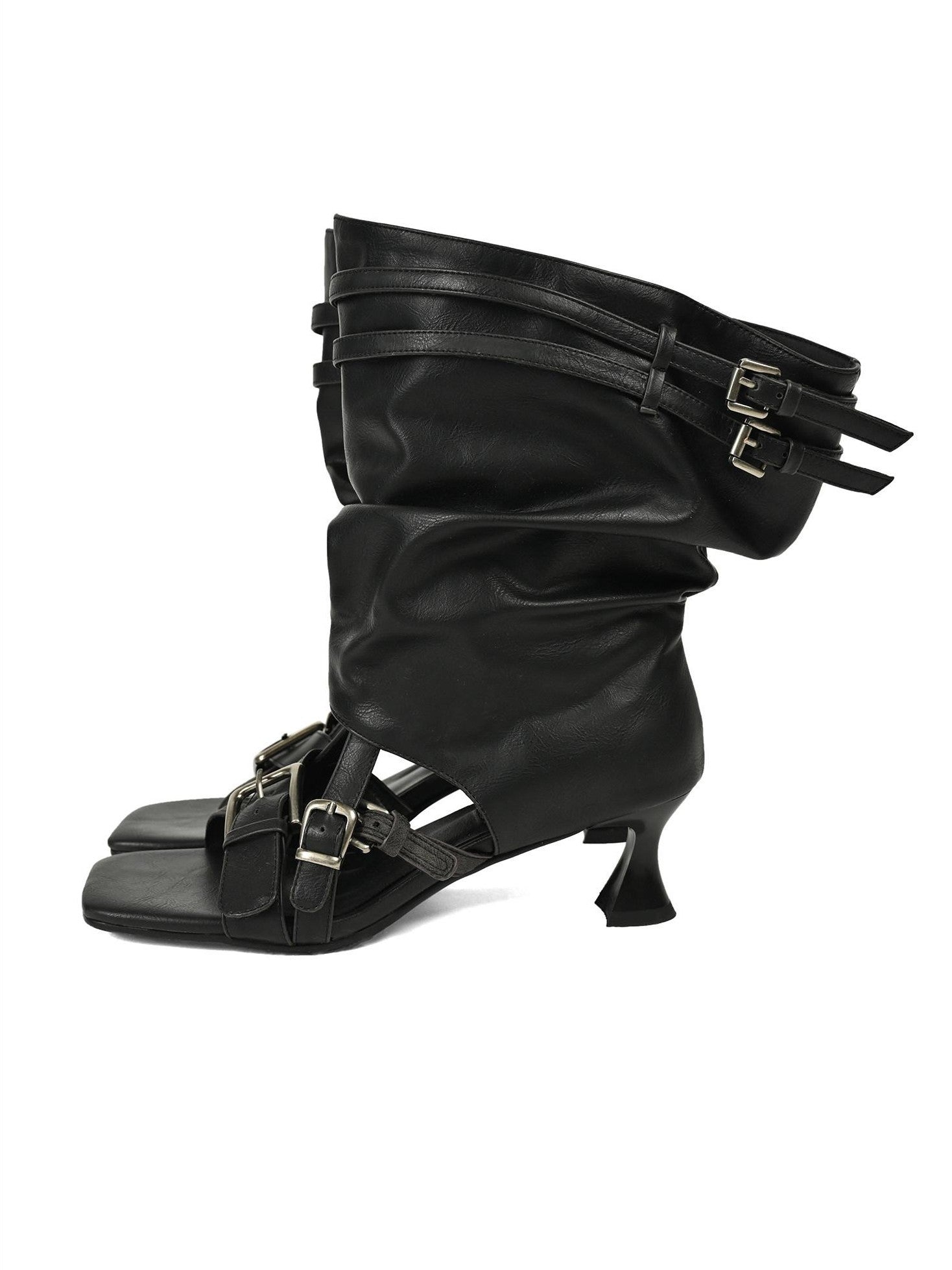 NORTH NODE Open Toe Ruched Cuff Slouchy Shaft High Heel Women&