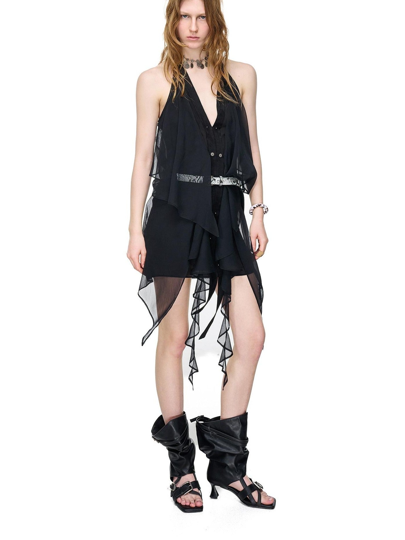 NORTH NODE Open Toe Ruched Cuff Slouchy Shaft High Heel Women&