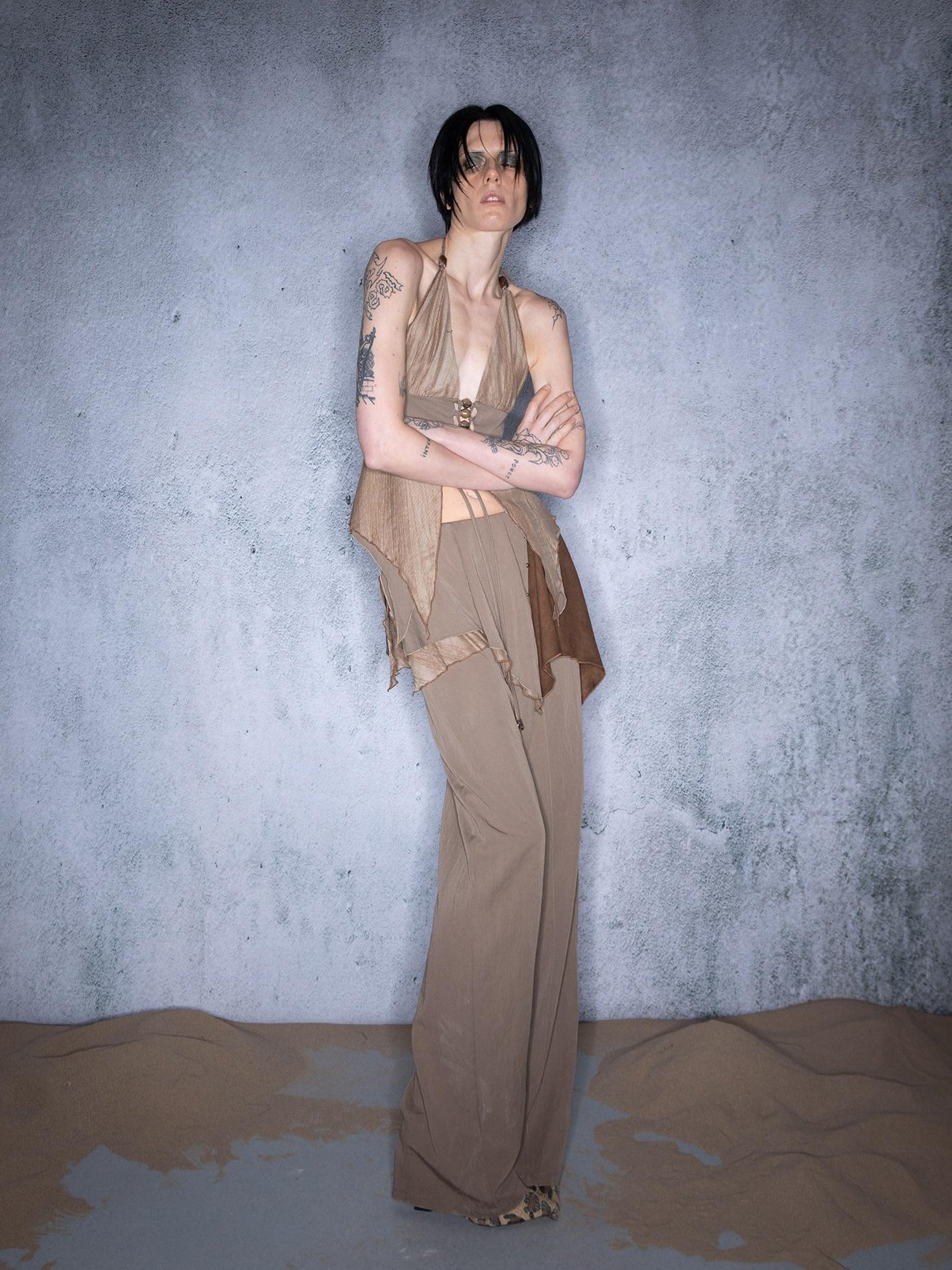 NORTH NODE Oversized Leaf Beaded Tie Patchwork Women&