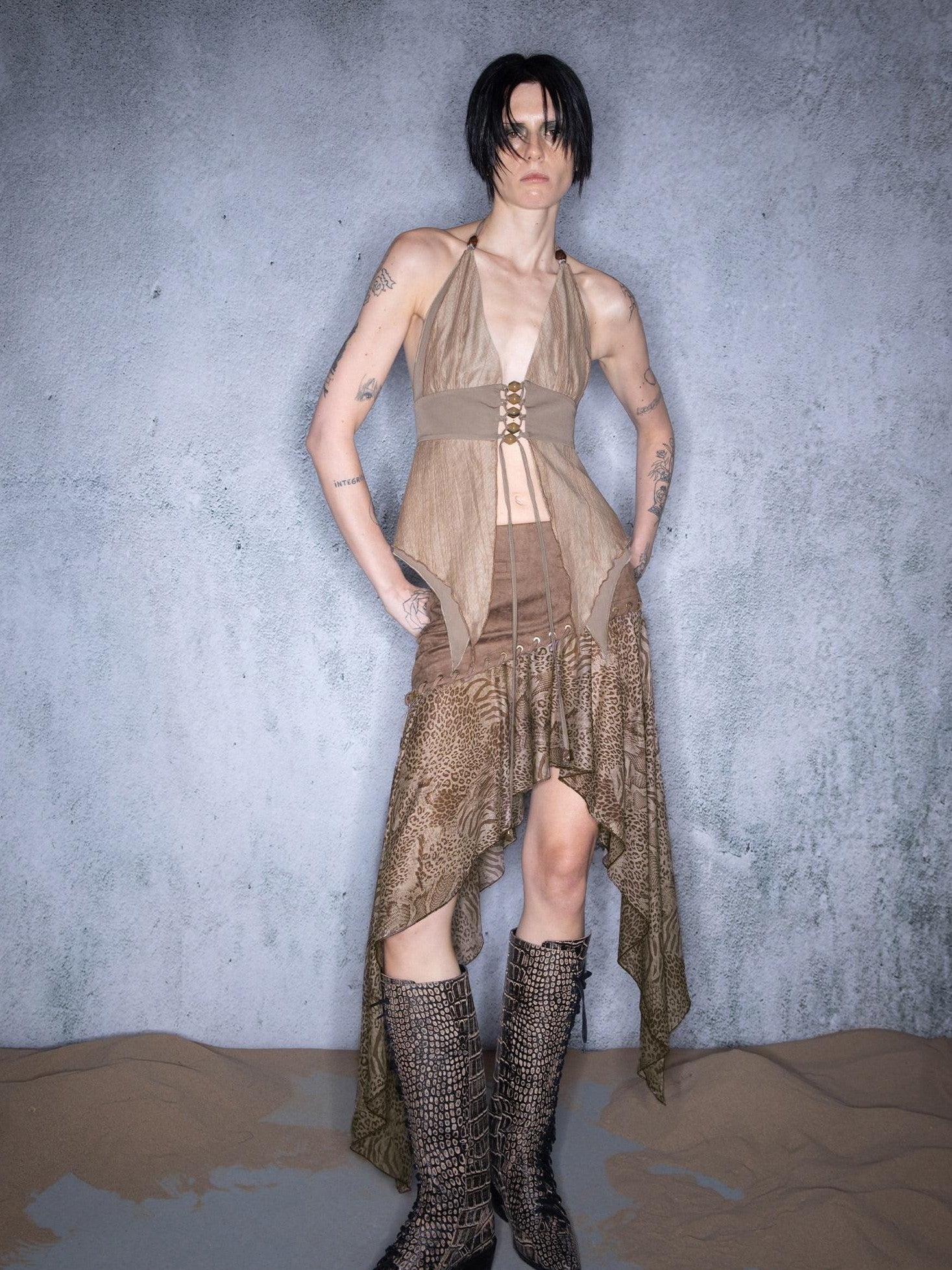 NORTH NODE Oversized Leaf Beaded Tie Patchwork Women&