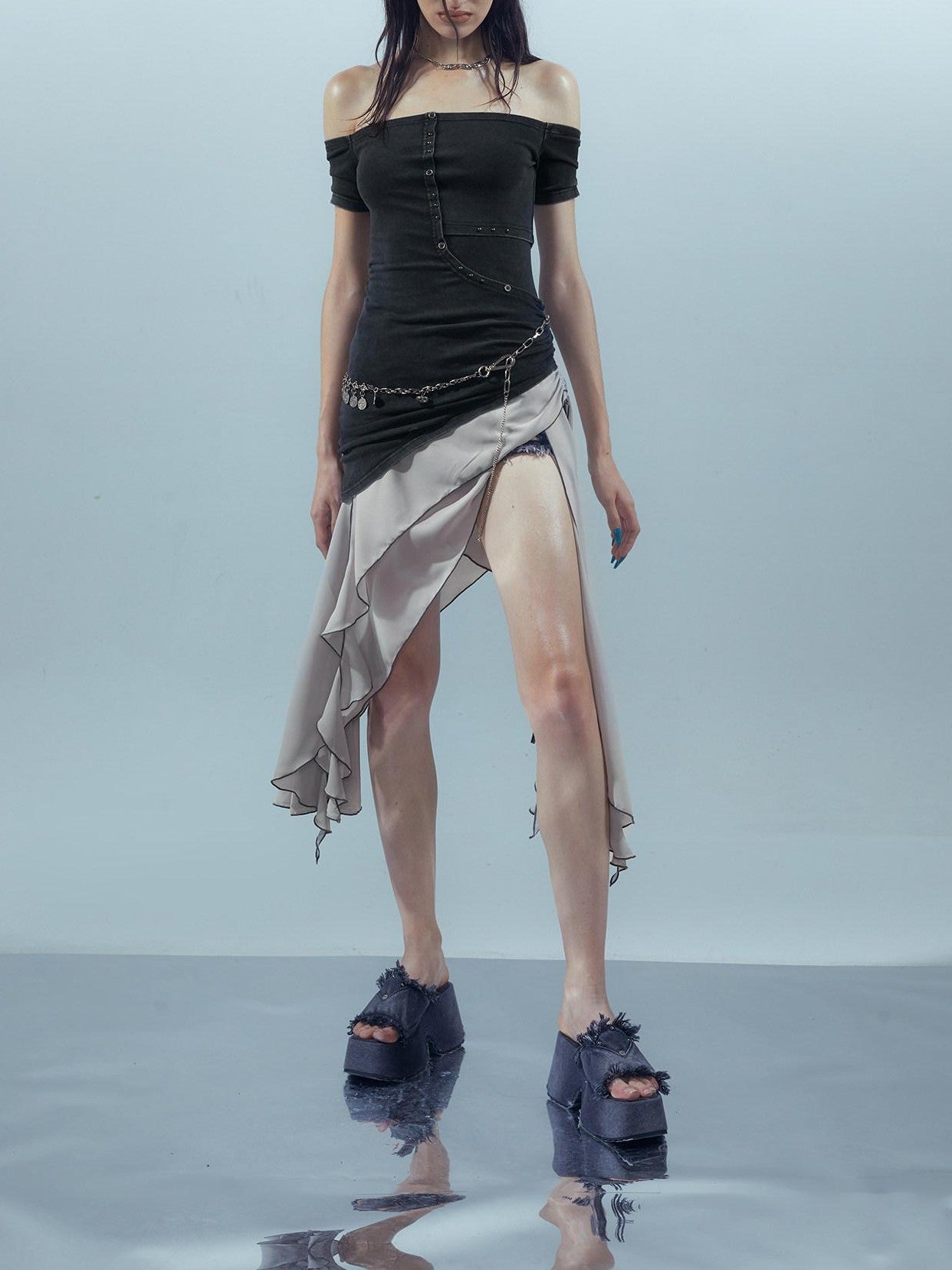 NORTH NODE Patchwork Chiffon Irregular Women&