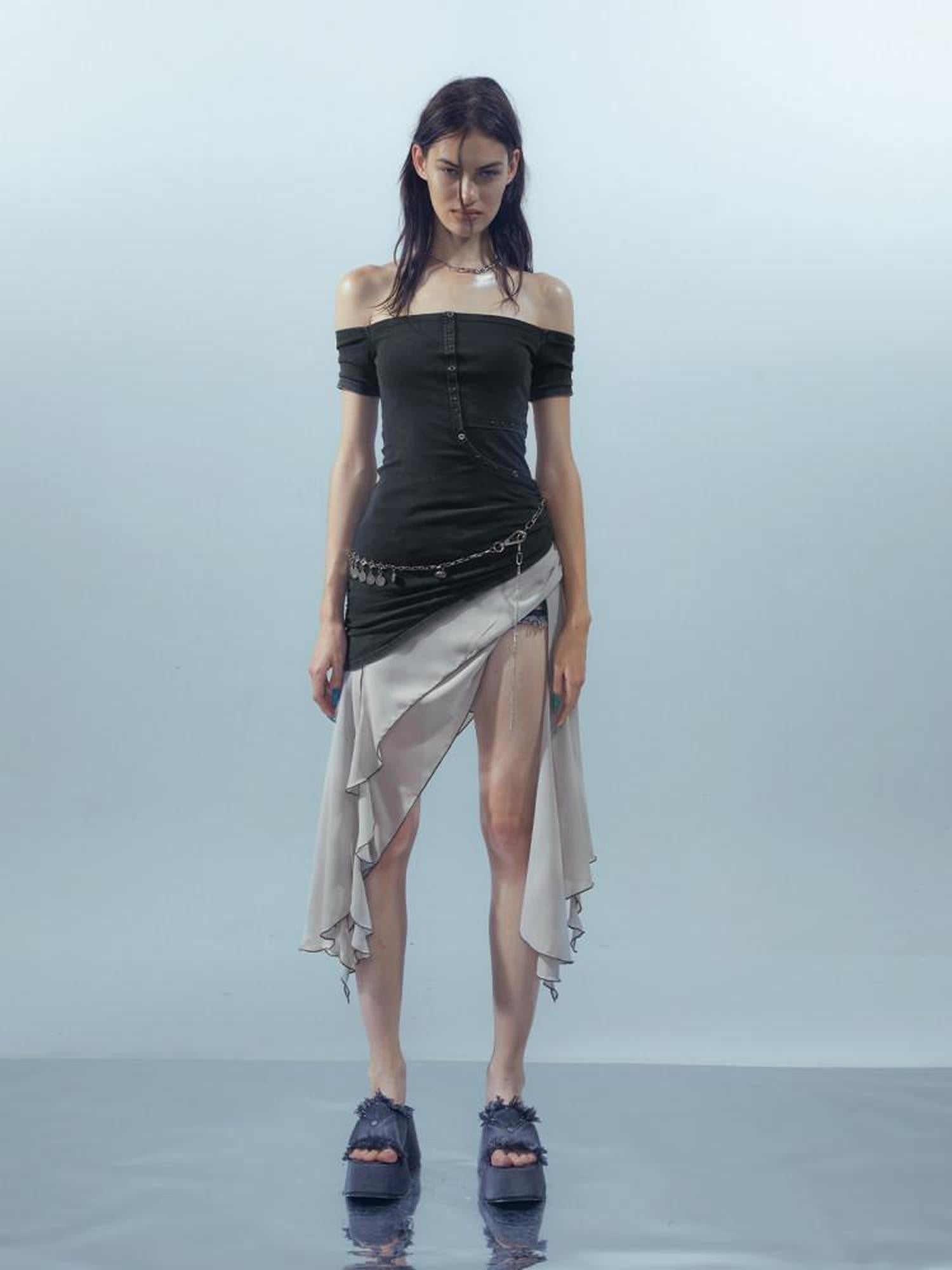 NORTH NODE Patchwork Chiffon Irregular Women&