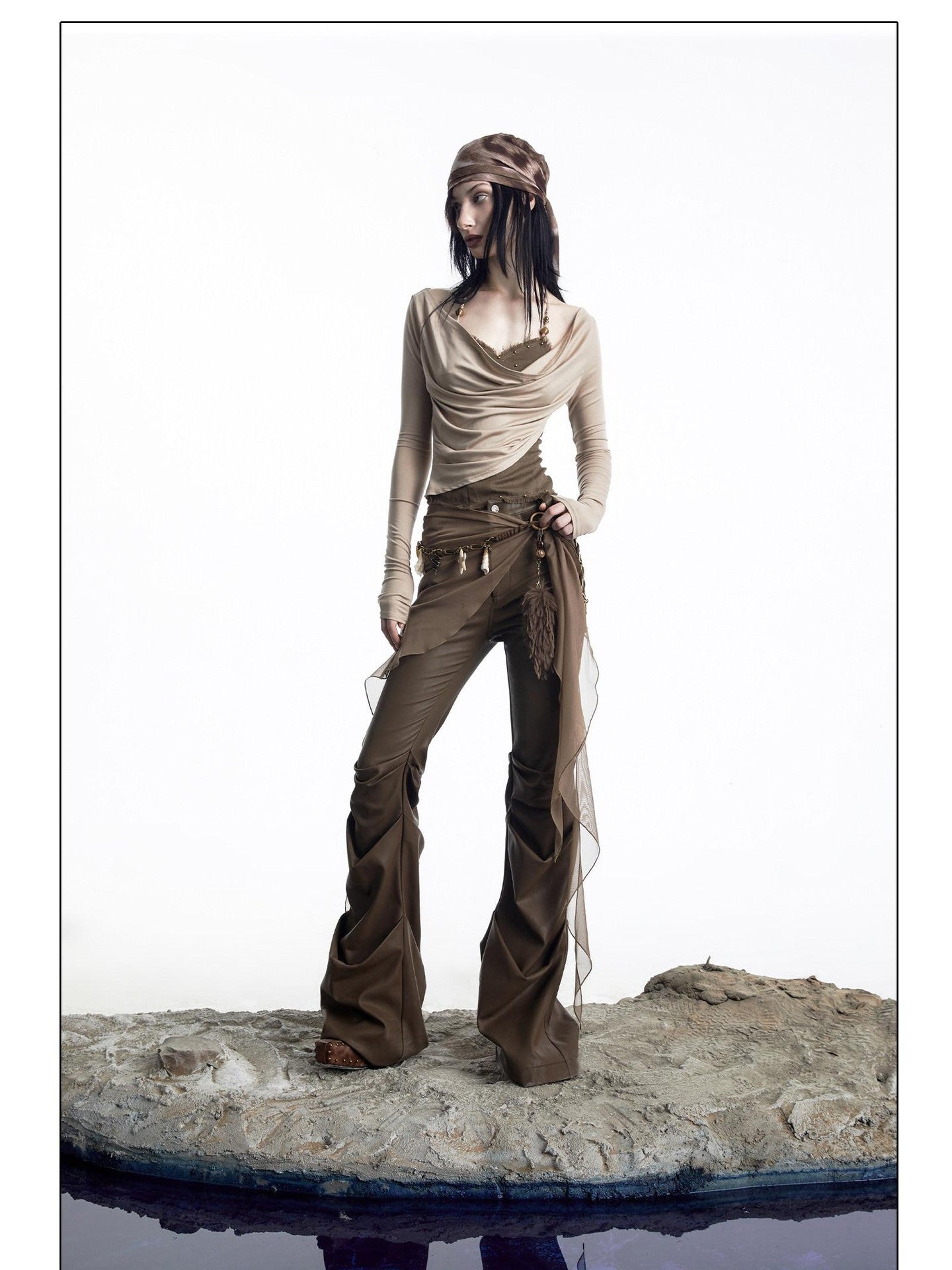 NORTH NODE Patchwork Layered Draped Halter Women&