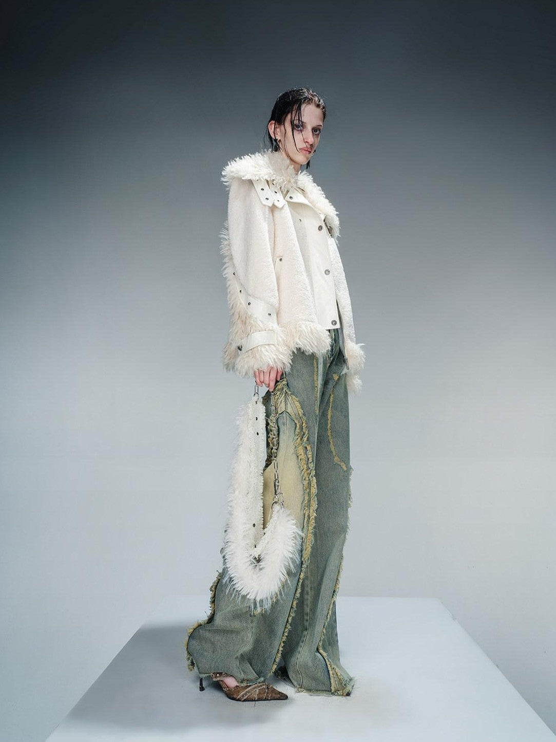 NORTH NODE Patchwork Leather Faux Fur Padded Crystal Velvet Lined Women&