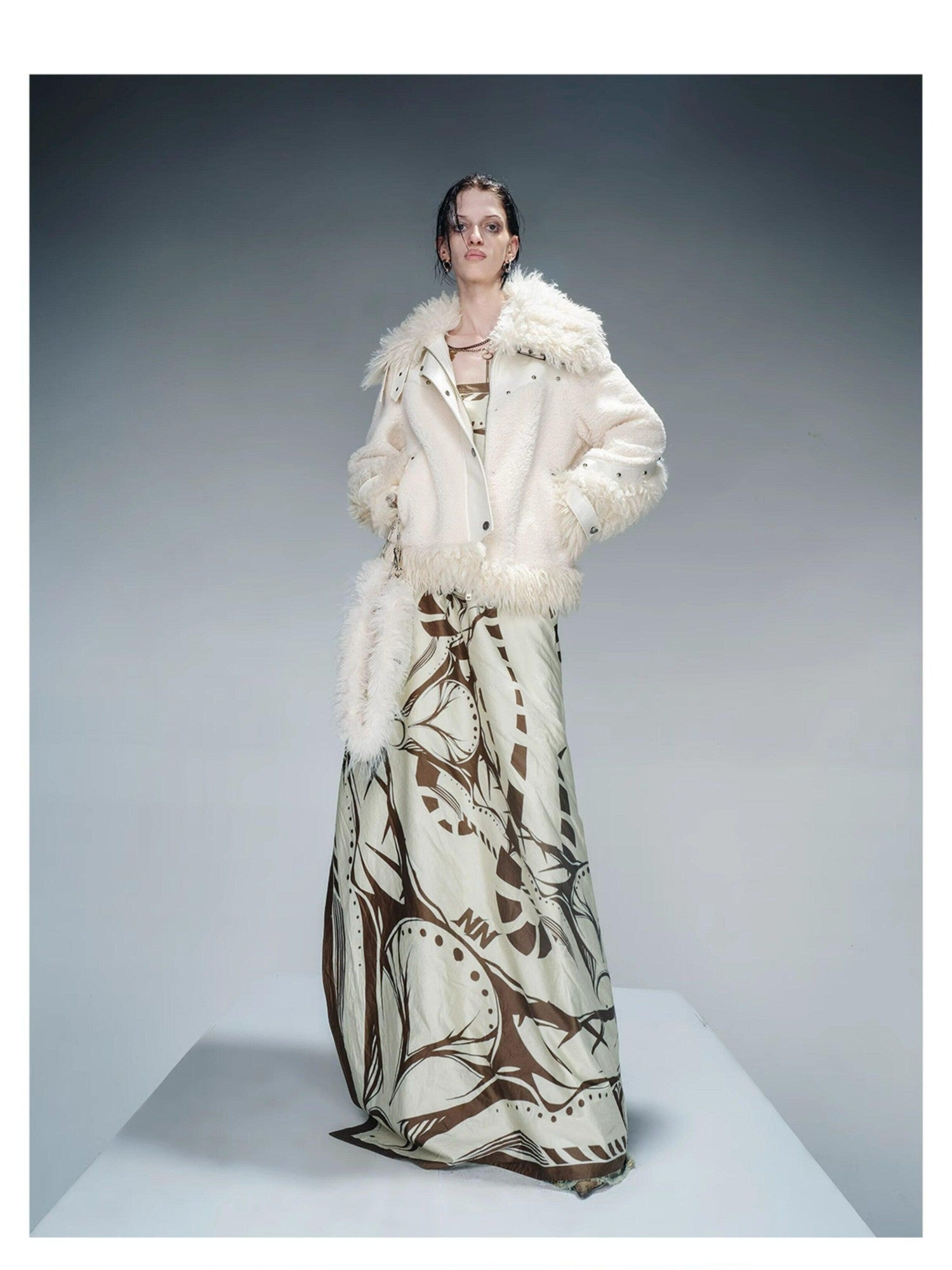 NORTH NODE Patchwork Leather Faux Fur Padded Crystal Velvet Lined Women&