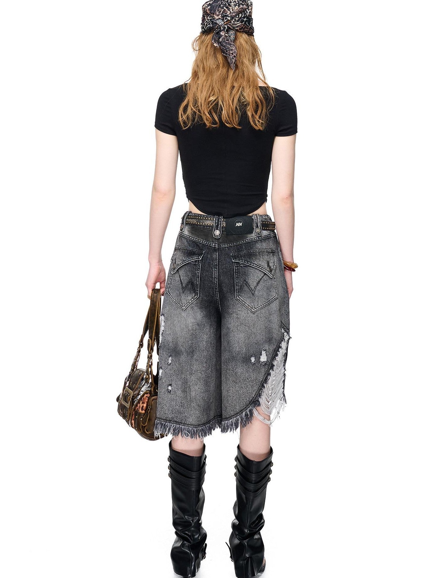 NORTH NODE Pebble Print Asymmetric Ruched Beaded Button Women&