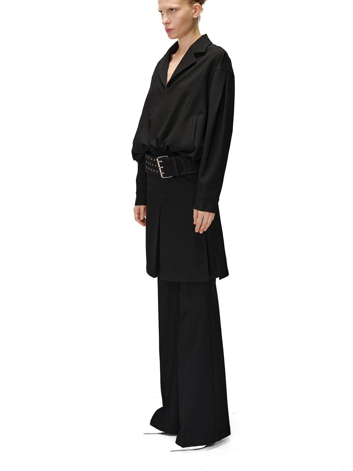 NORTH NODE Pleated Spliced Suit Collar Pullover Women&