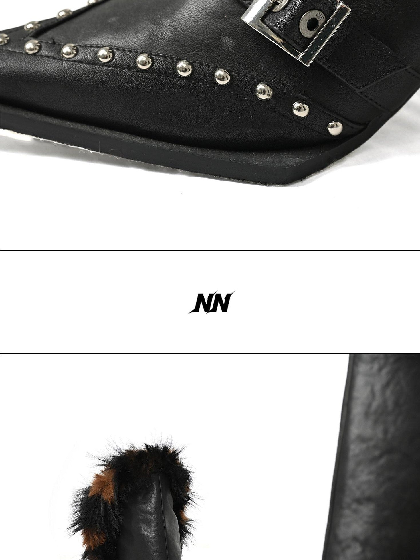 NORTH NODE Pointed Toe Fur Beaded Studded High Heel Women&