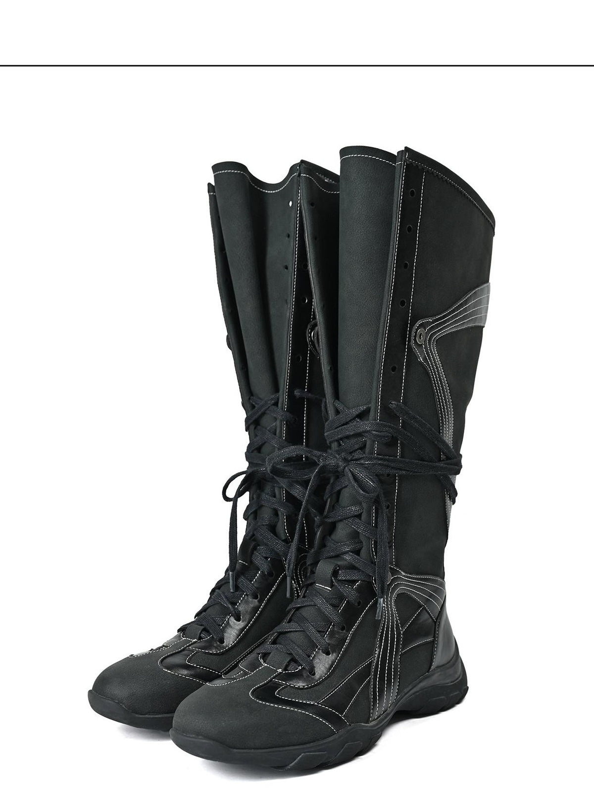 NORTH NODE Pointed Toe Lace Up Panelled Synthetic Leather Women&