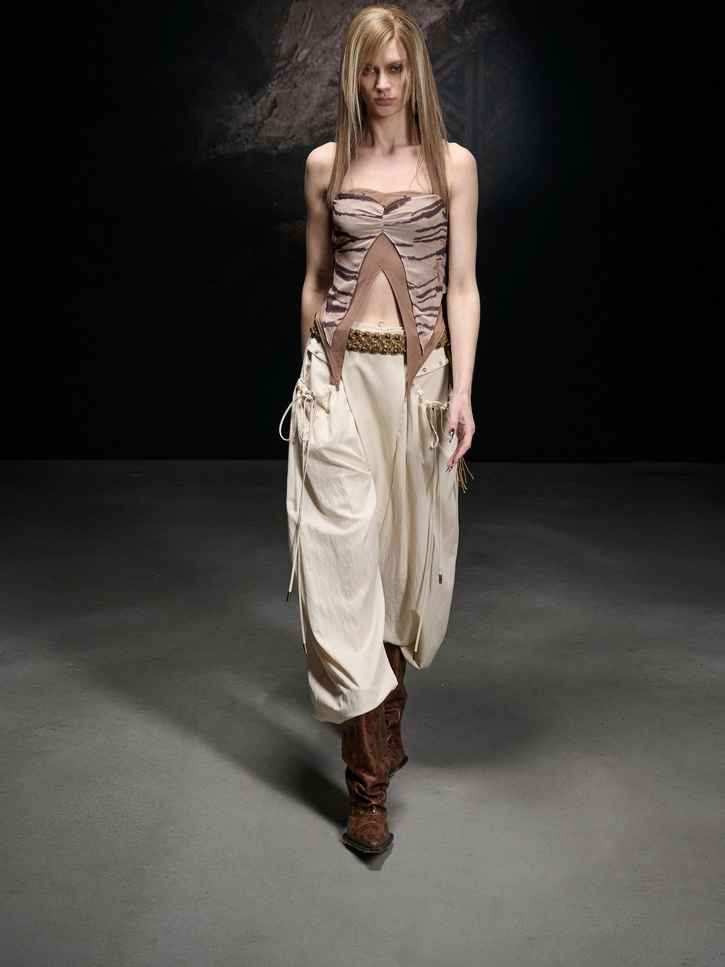 NORTH NODE Printed Chiffon Knit Splice Side Slit Halter Women&