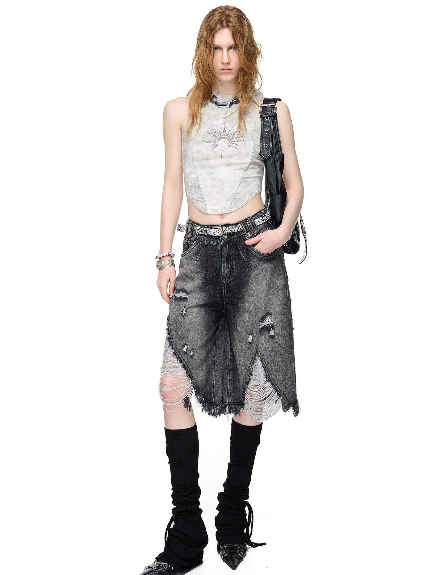 NORTH NODE Printed Hotfix Rhinestone Slimming Slim Fit Women&