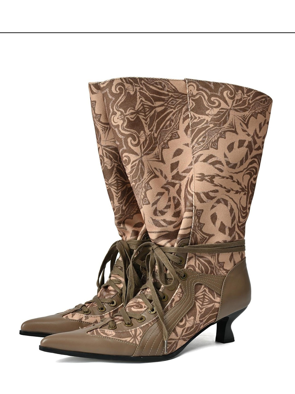NORTH NODE Printed Pointed Toe Lace Up High Heel Women&