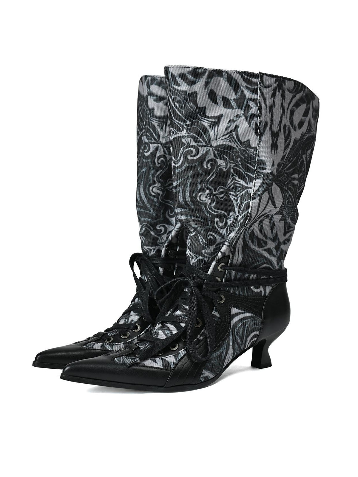 NORTH NODE Printed Pointed Toe Lace Up High Heel Women&