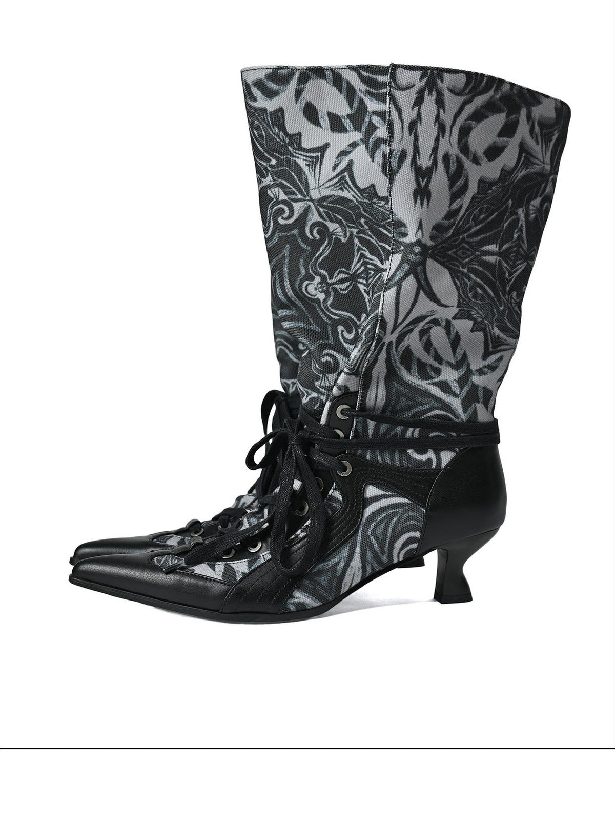 NORTH NODE Printed Pointed Toe Lace Up High Heel Women&