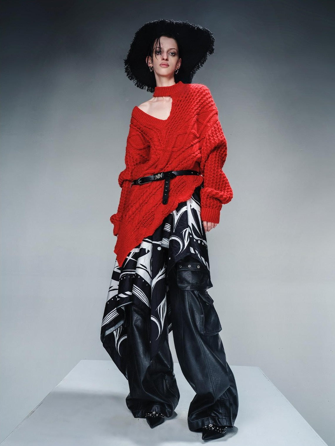 NORTH NODE Punk Chunky Asymmetric Off Shoulder Women&