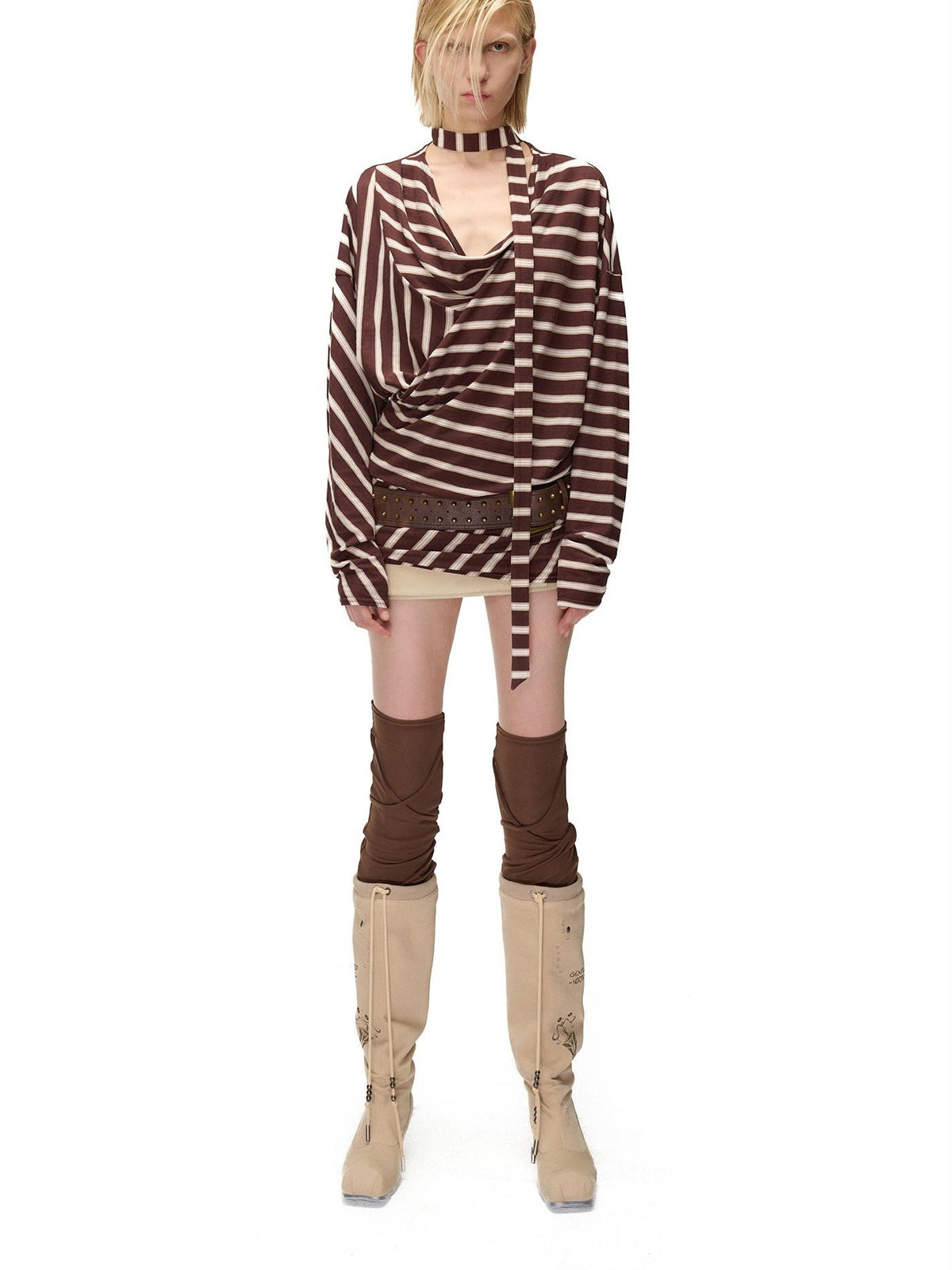 NORTH NODE Retro Irregular Stripe Boat Neck Women&