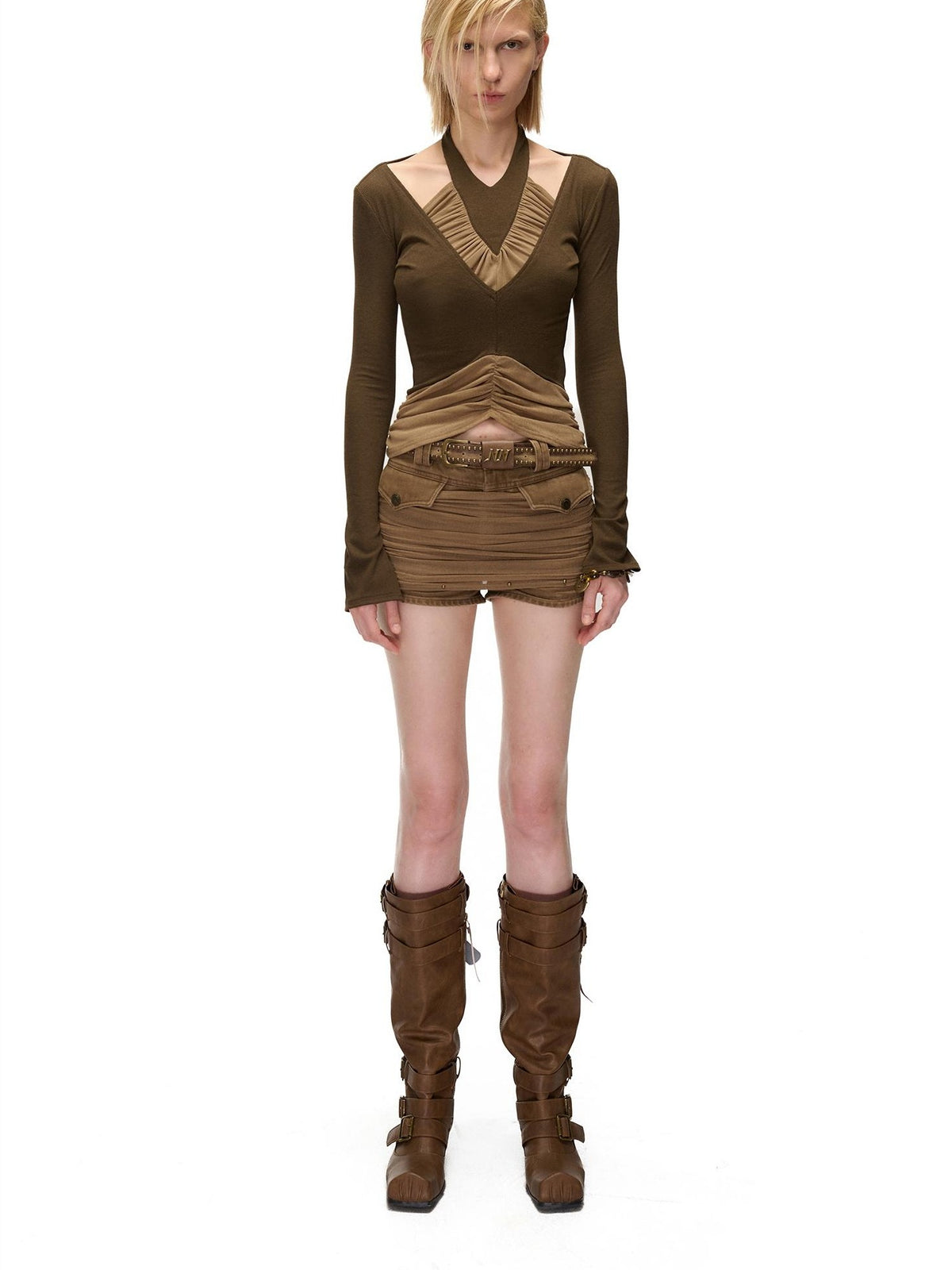NORTH NODE Ruched Halterneck Asymmetric Panelled Women&